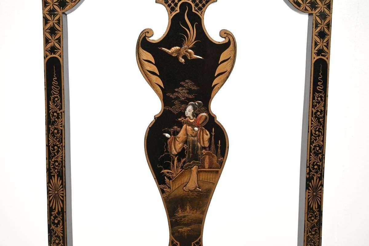 Pair Of Antique Lacquered Chinoiserie Side Chairs photo vintage