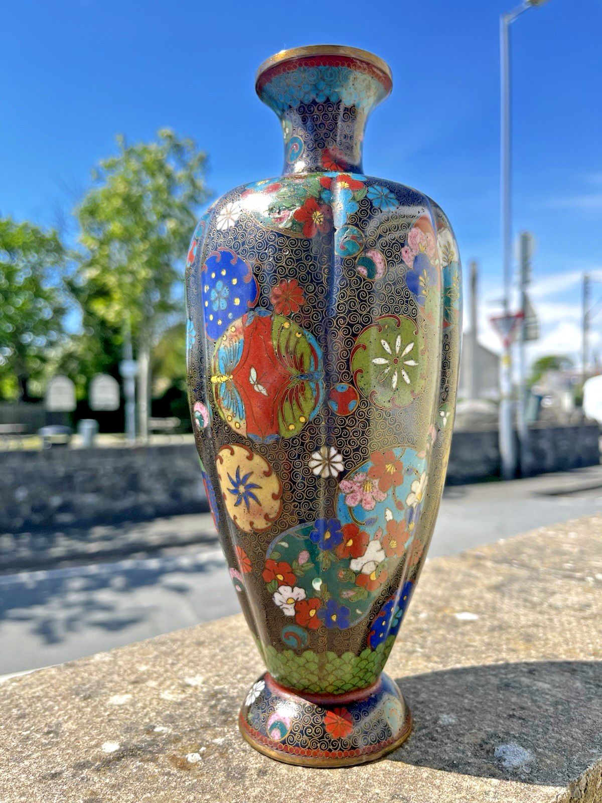 Antique Japanese Meiji Period Cloisonne Enamel Floral 8 Lobed Vase T. Komajiro photo Home Decor