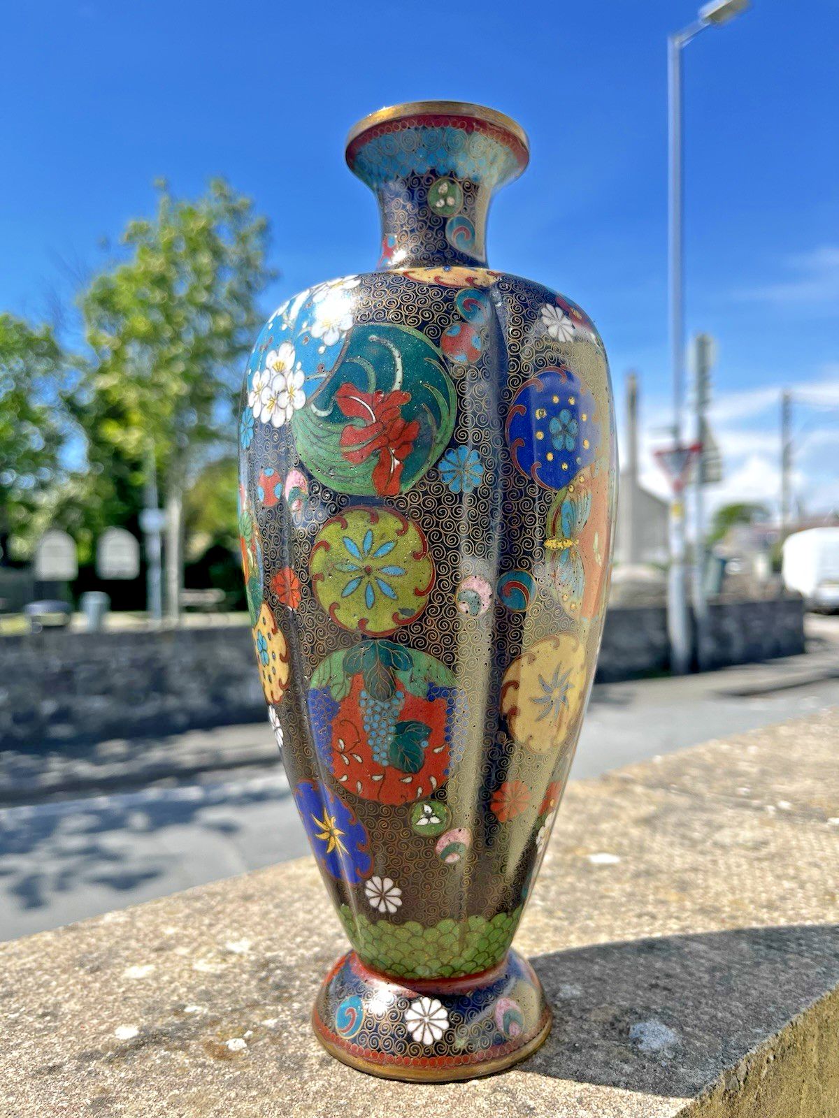 Antique Japanese Meiji Period Cloisonne Enamel Floral 8 Lobed Vase T. Komajiro photo 220.0