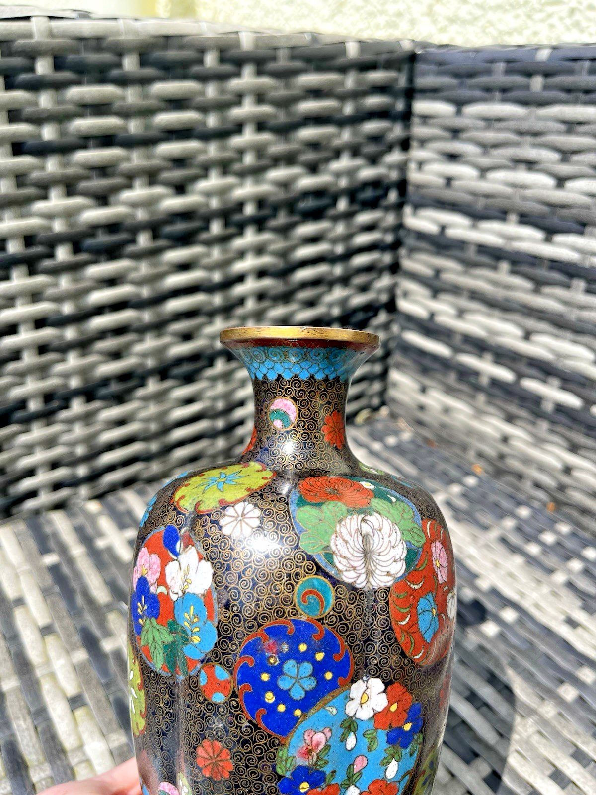 Home Decor Antique Japanese Meiji Period Cloisonne Enamel Floral 8 Lobed Vase T. Komajiro photo