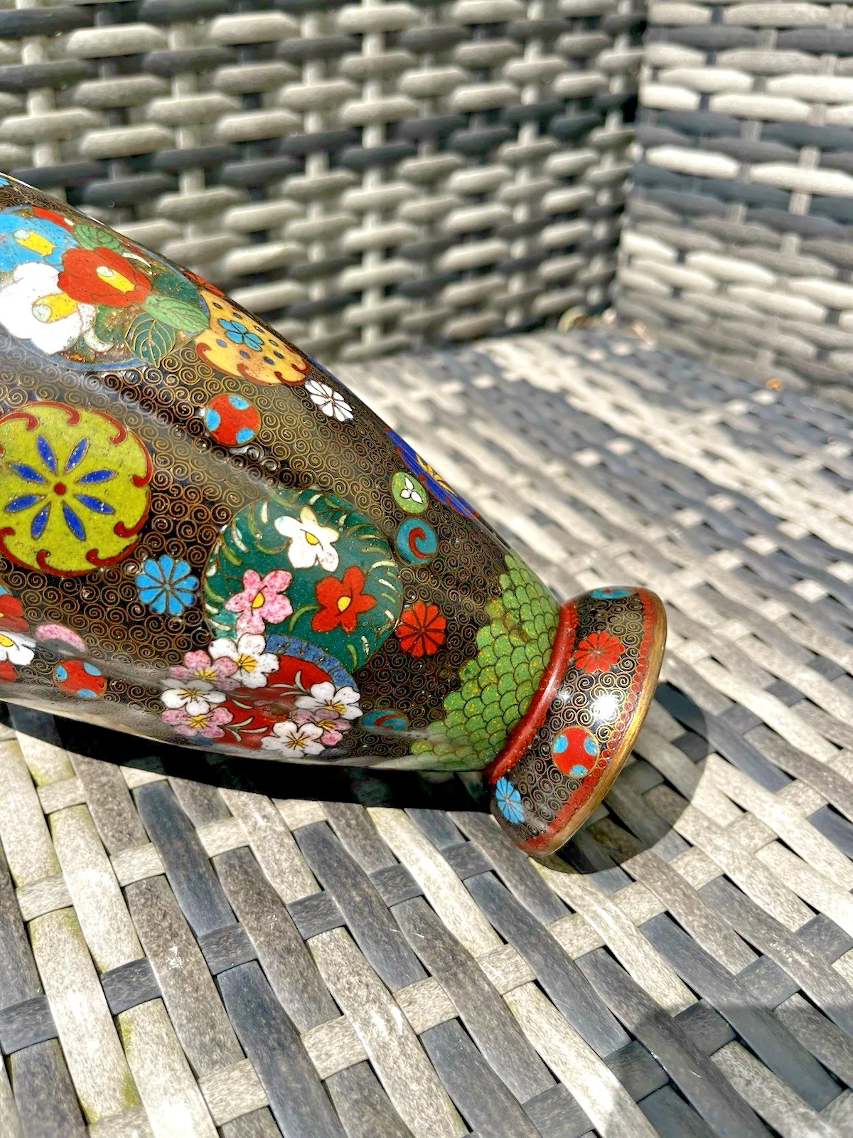 photo buy Antique Japanese Meiji Period Cloisonne Enamel Floral 8 Lobed Vase T. Komajiro