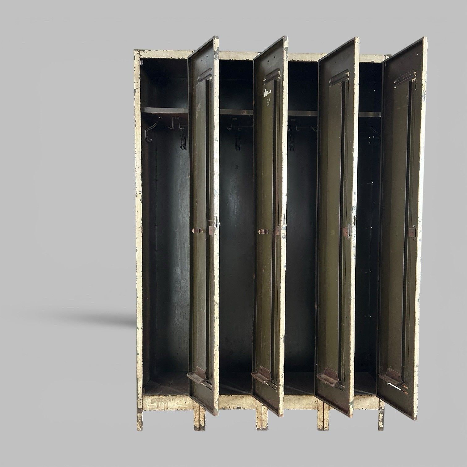 Vintage Industrial Metal Lockers – Bank Of 4 – Original Paint photo furniture