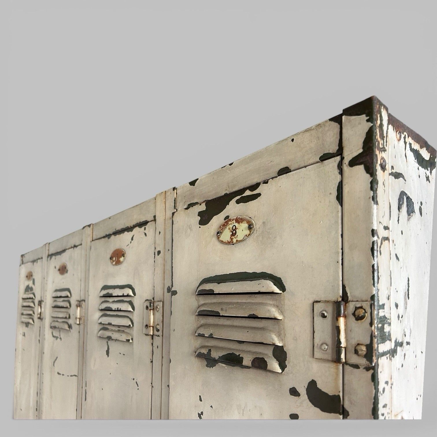 Vintage Industrial Metal Lockers – Bank Of 4 – Original Paint photo vinterior