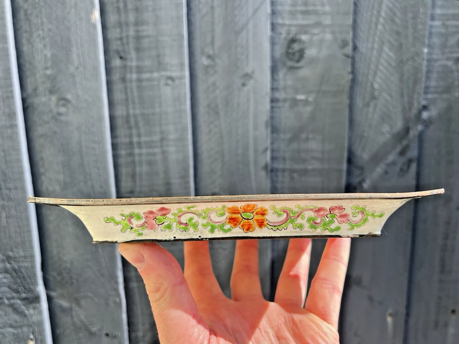 photo for sale Antique Chinese Enamelled Copper Trinket Tray Hand Painted Figural Garden Scene