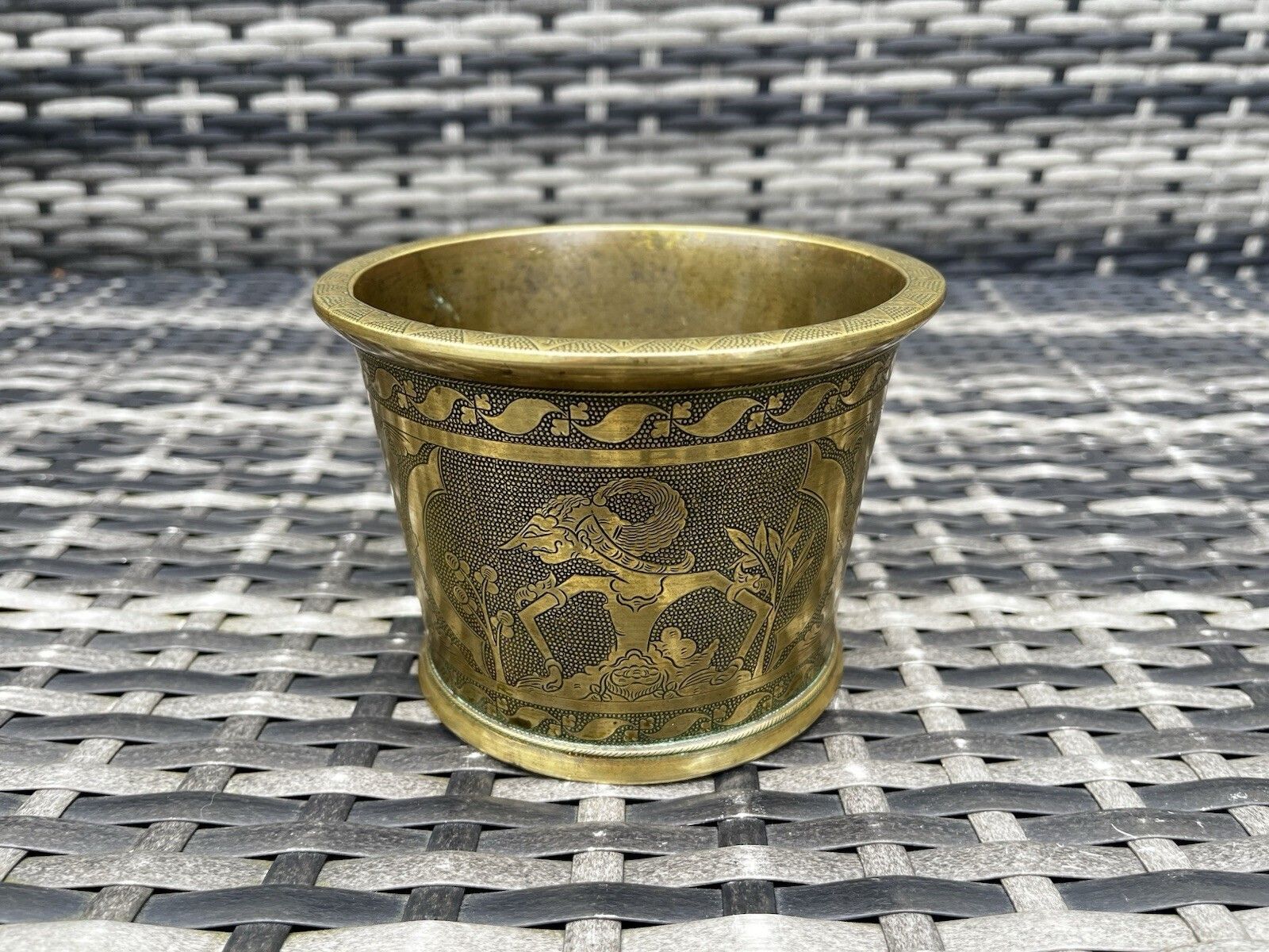 19th C Antique Indian Bronze Pancha Patra Holy Water Vessel Makara Ritual Pot photo vintage