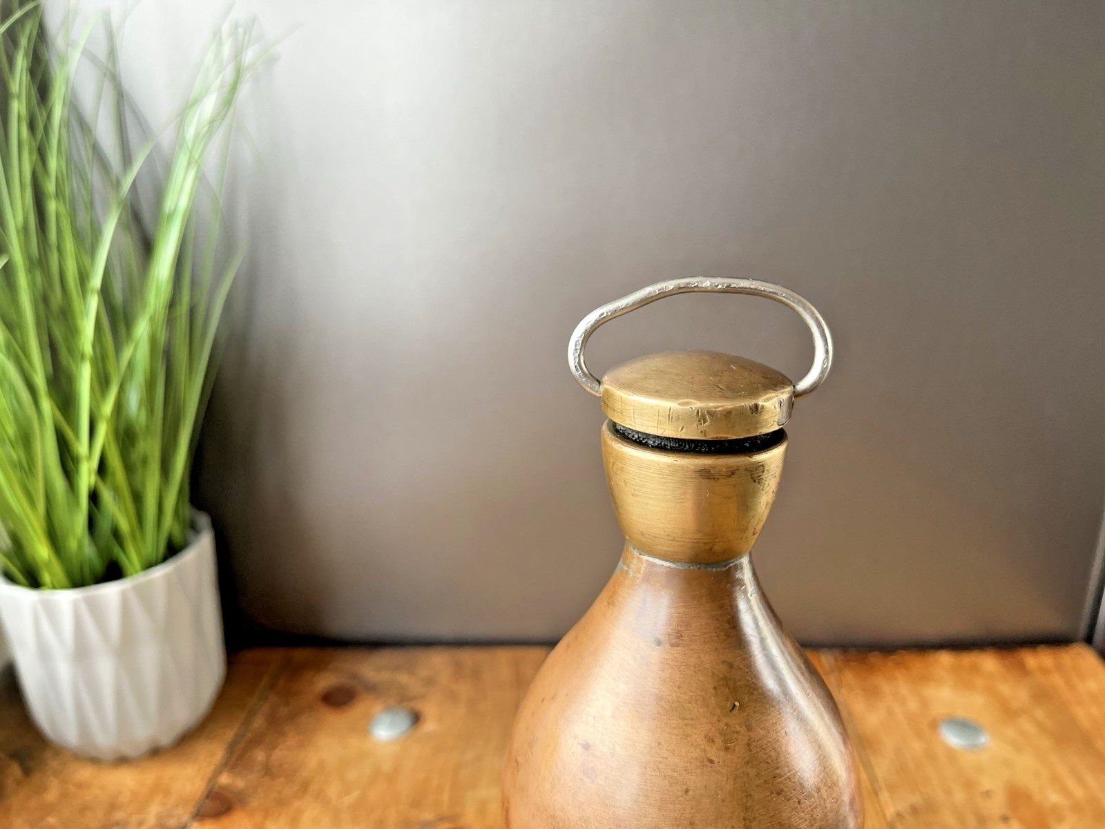Heavy Antique Copper & Brass Hot Water Bottle Warmer Flask Farmhouse Door Stop photo 50.0