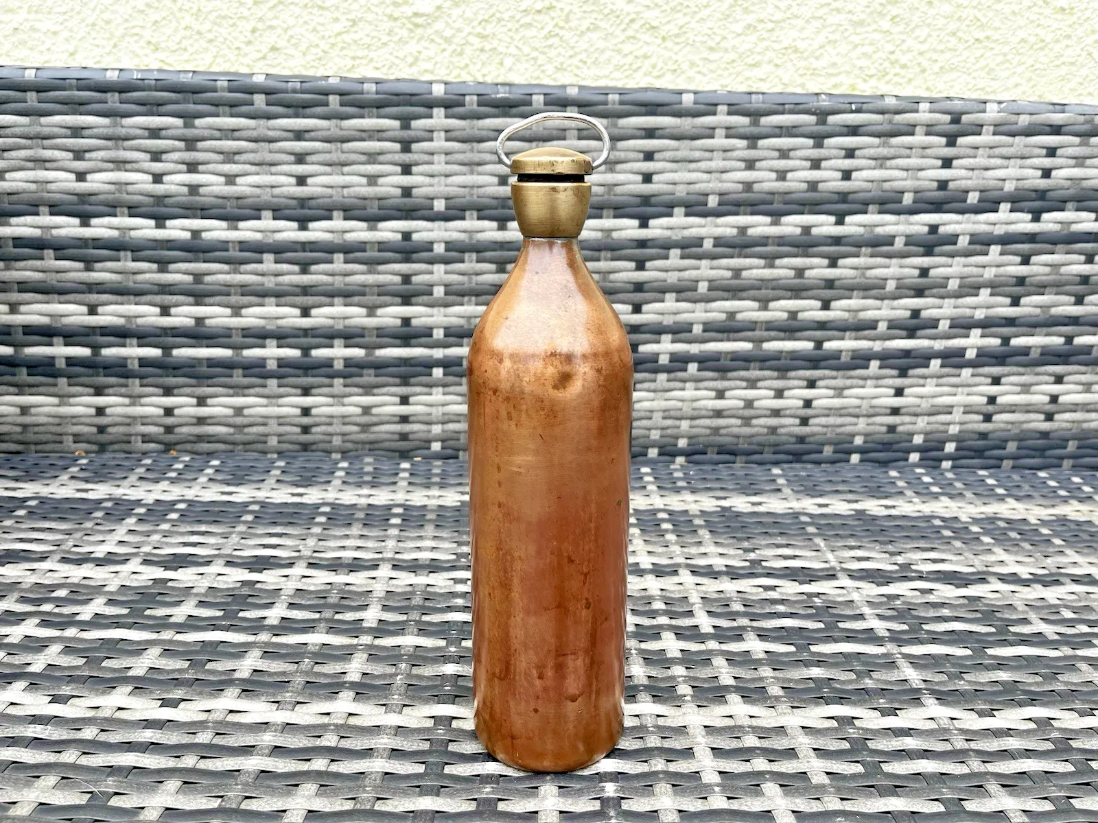 Heavy Antique Copper & Brass Hot Water Bottle Warmer Flask Farmhouse Door Stop photo vintage