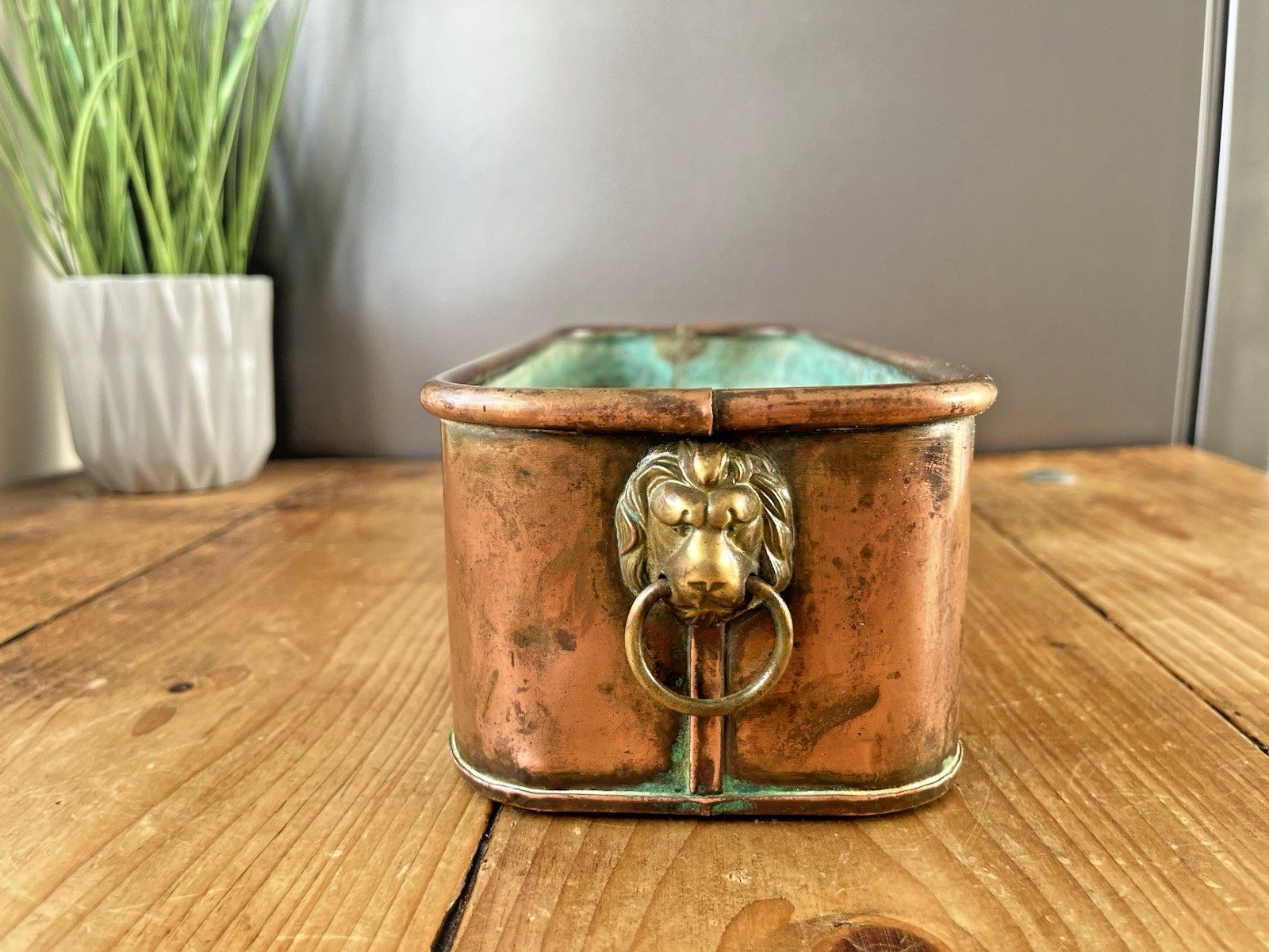 Antique Victorian Copper Windowsill Flower Trough Brass Lion Planter Not Vintage photo vintage