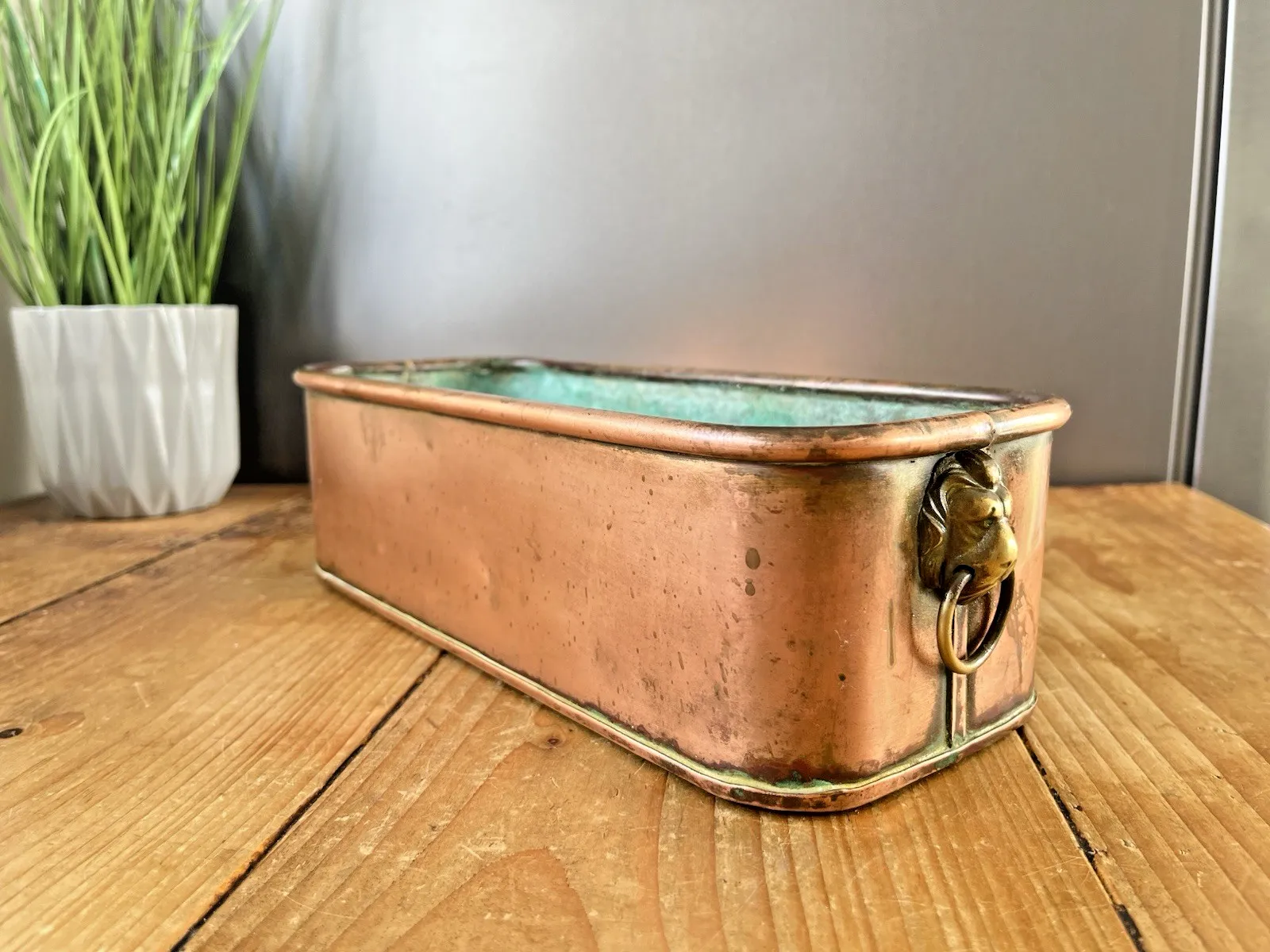 photo furniture Antique Victorian Copper Windowsill Flower Trough Brass Lion Planter Not Vintage