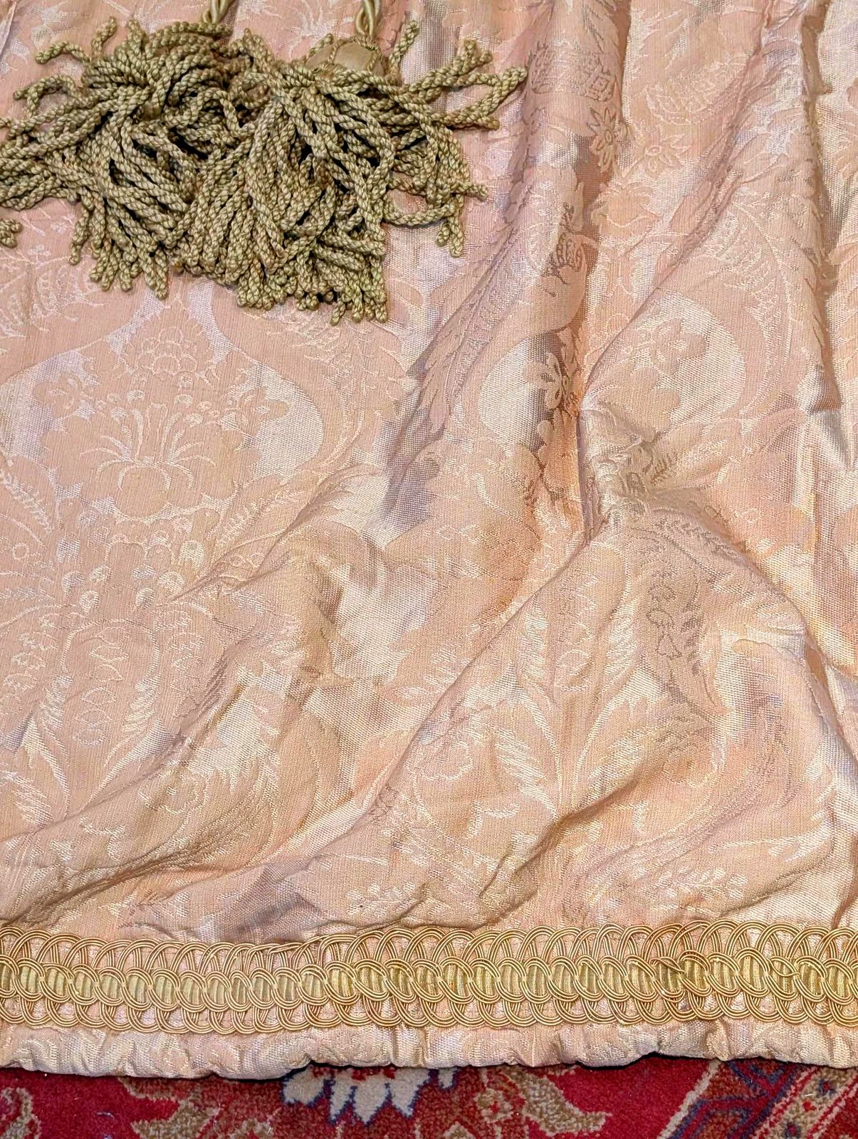 Lovely Vintage Gold Damask Pinch Pleat Second Hand Curtains W224 D254 – Up To 2 Pairs Available photo 495.0
