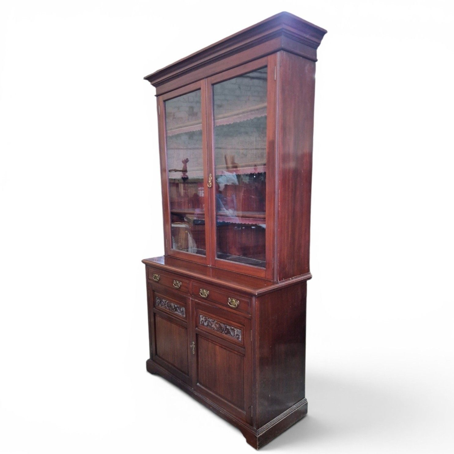Antique Walnut Bookcase Display Cabinet Glazed Cupboard Carved Edwardian photo vinterior