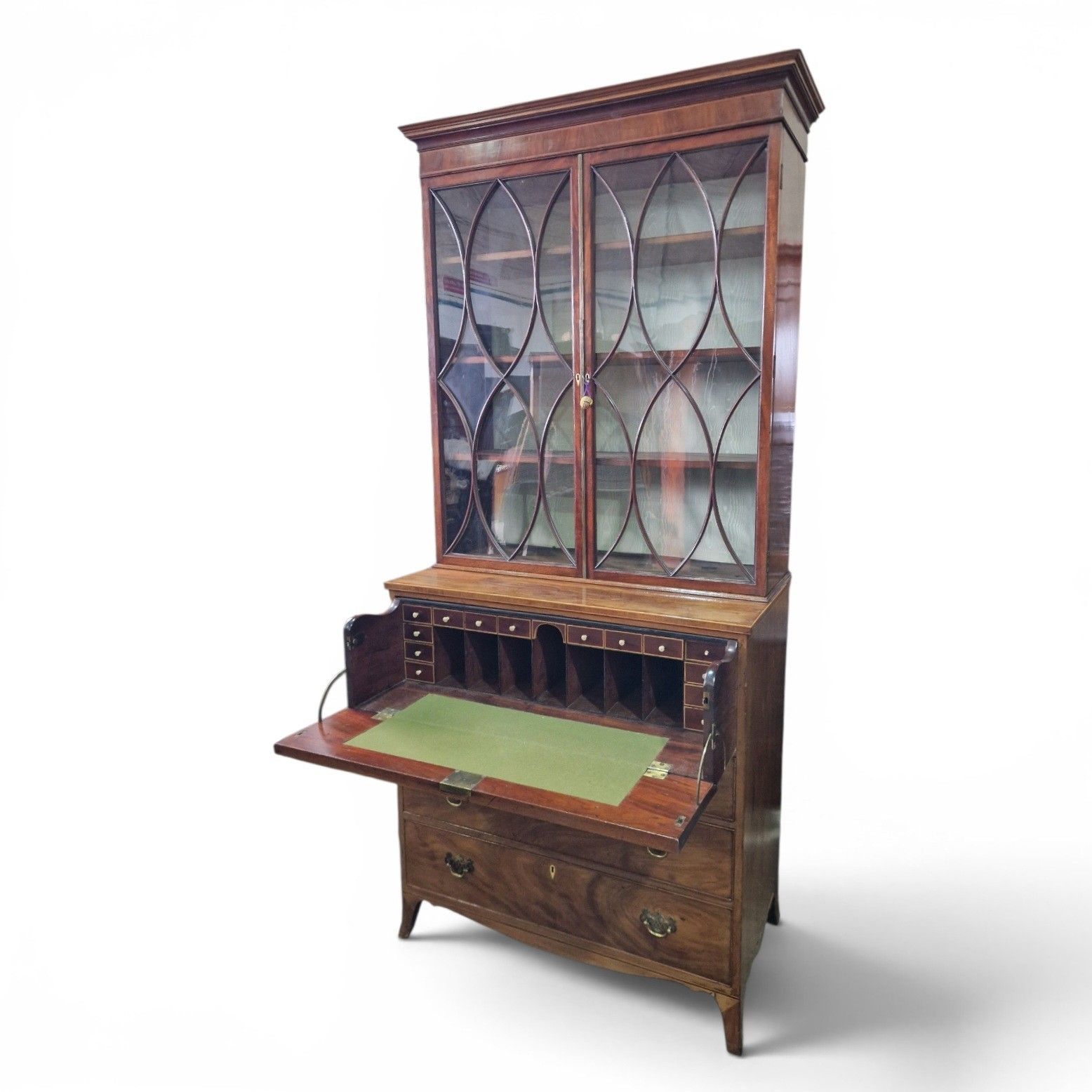 Antique Mahogany Secretaire Bookcase Bureau Display Cabinet Inlaid Writing Desk photo furniture