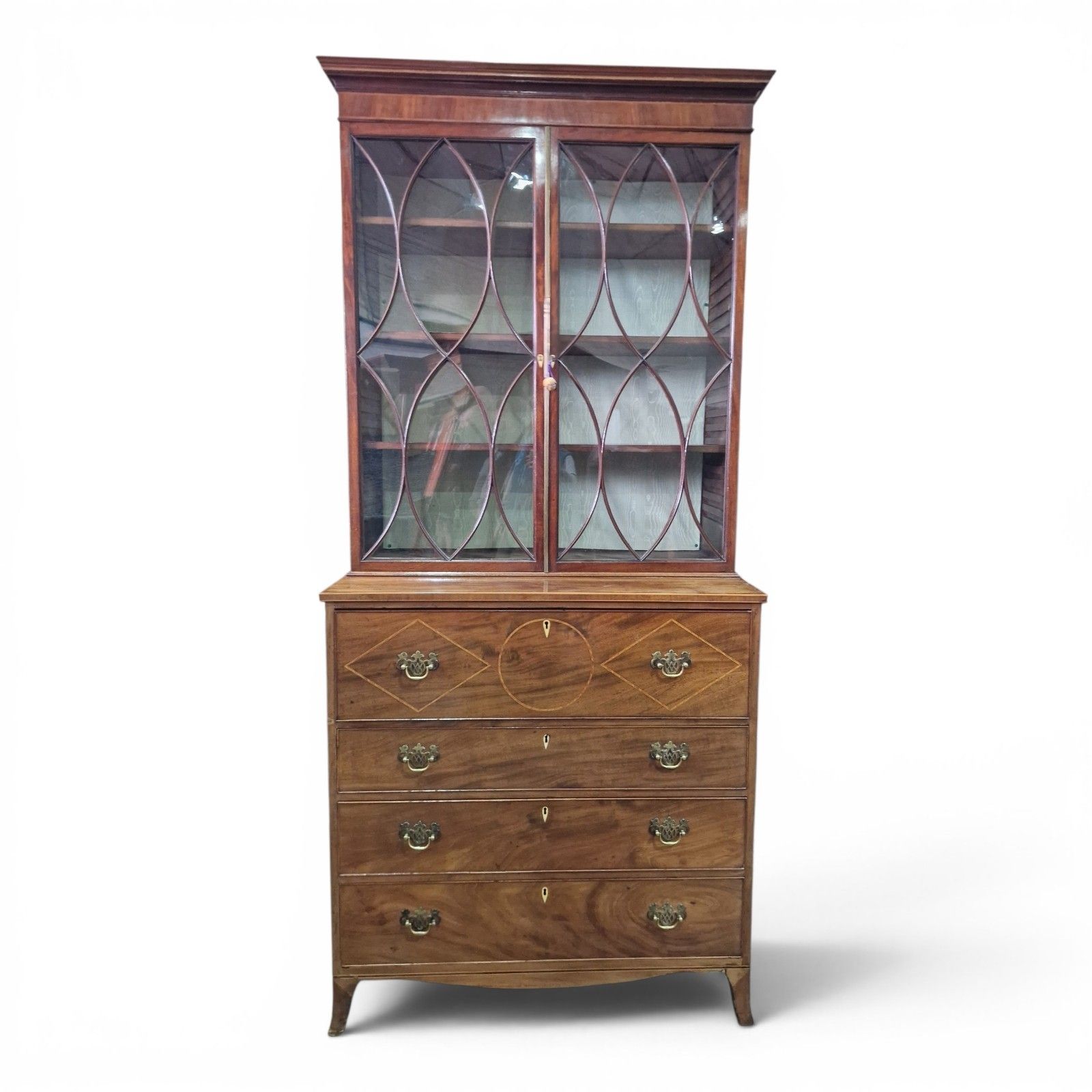Antique Mahogany Secretaire Bookcase Bureau Display Cabinet Inlaid Writing Desk photo Furniture