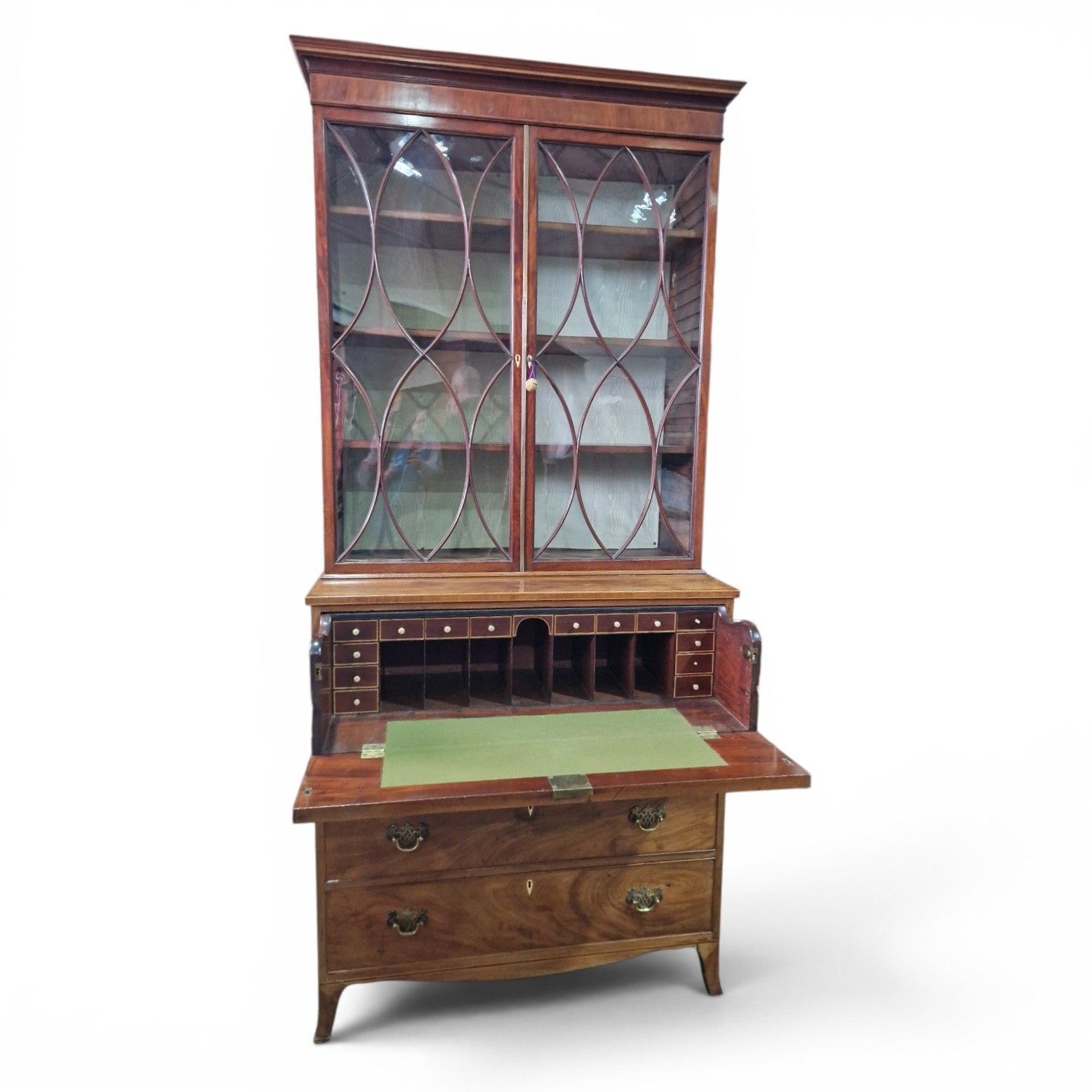 photo furniture Antique Mahogany Secretaire Bookcase Bureau Display Cabinet Inlaid Writing Desk