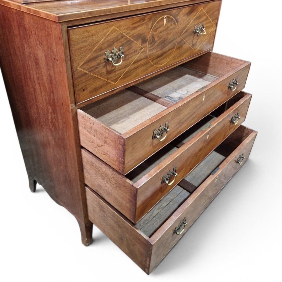 photo buy Antique Mahogany Secretaire Bookcase Bureau Display Cabinet Inlaid Writing Desk