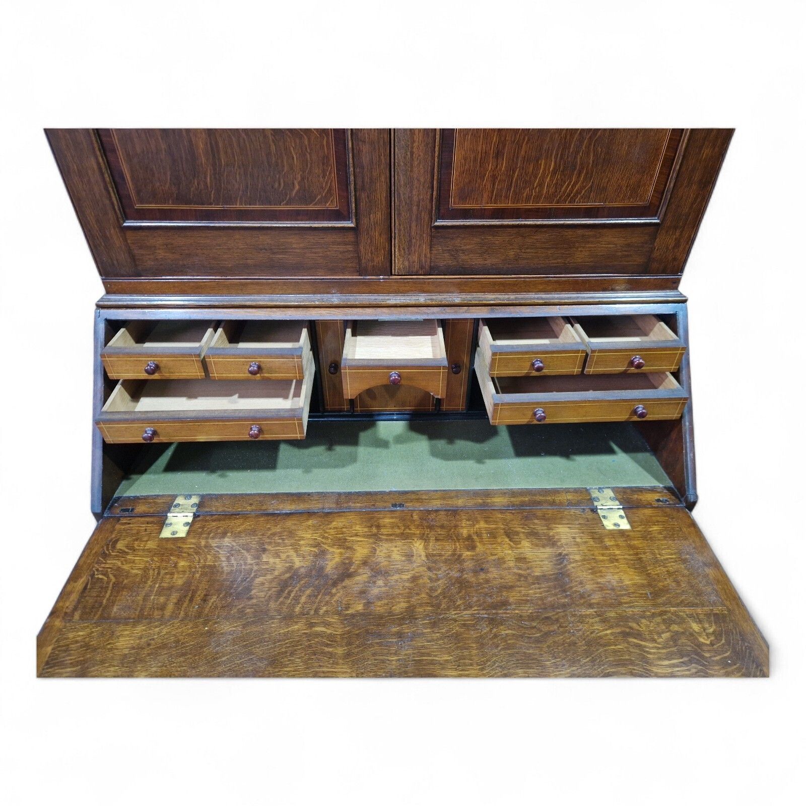 photo for sale Victorian Oak Bureau Bookcase Georgian Revival Inlaid Writing Desk C1890 Tall