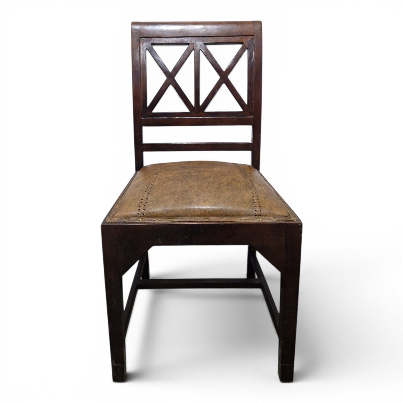 Antique Regency Mahogany Desk Chair Leather Seat Lattice Back Hall Chair photo furniture