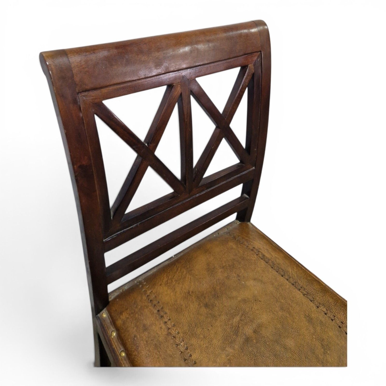 Antique Regency Mahogany Desk Chair Leather Seat Lattice Back Hall Chair photo vinterior