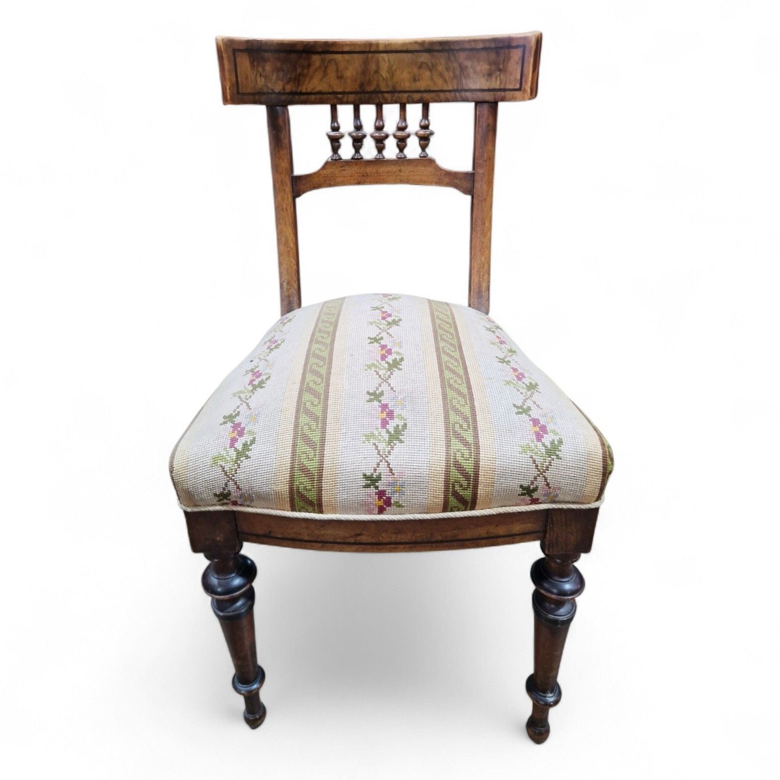 Antique Victorian Walnut Bedroom Chair Floral Upholstered Hall Side Chair photo Furniture