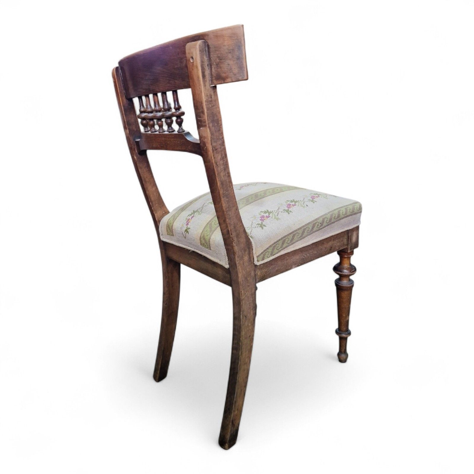 75.0 Antique Victorian Walnut Bedroom Chair Floral Upholstered Hall Side Chair photo