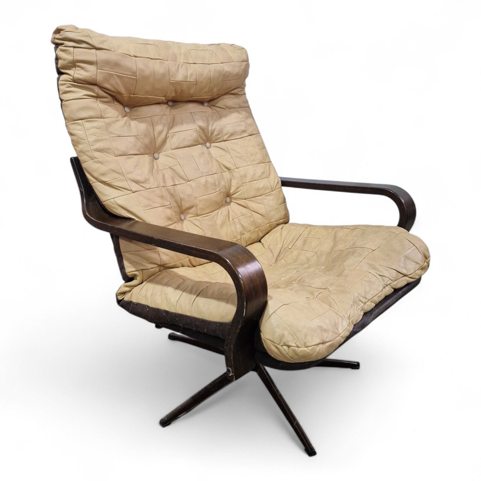 Danish Swivel Lounge Chair Tan Leather Mid Century Modern Easy Chair Retro photo furniture