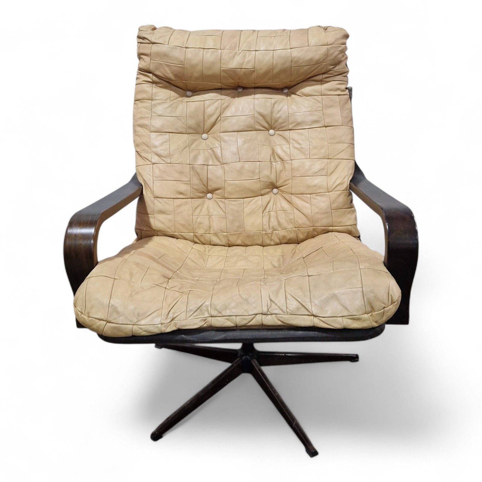 Danish Swivel Lounge Chair Tan Leather Mid Century Modern Easy Chair Retro photo Furniture