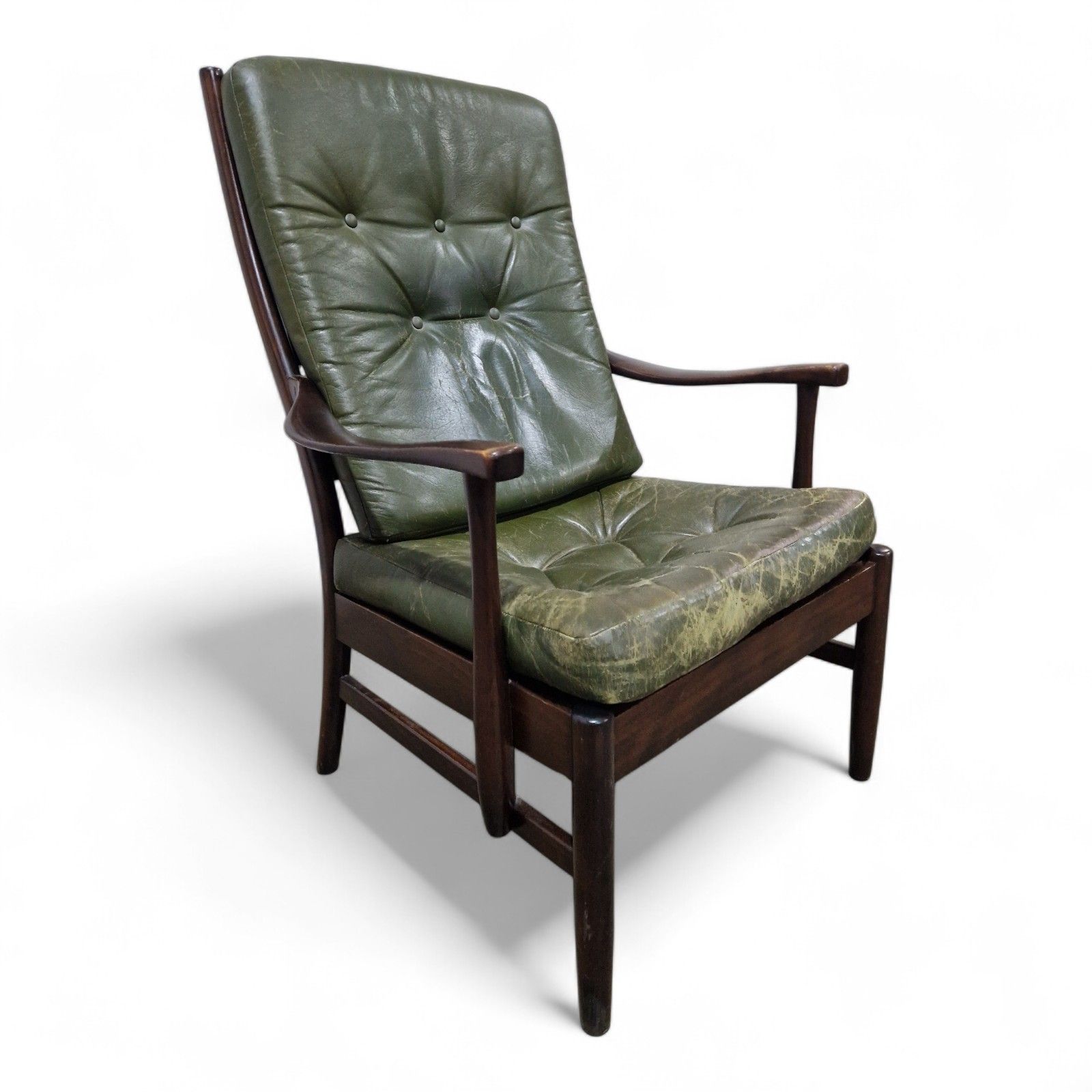 Mid Century Modern Leather Armchair Green Danish Style Retro Lounge Chair photo furniture