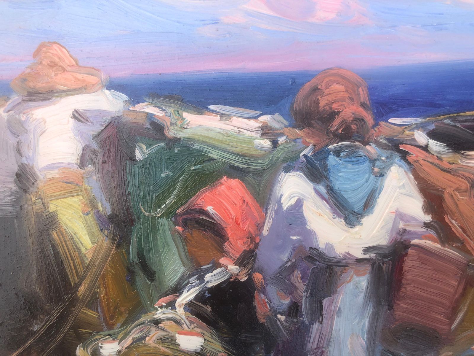Gabriel Casarrubios Mediterranean Fishermen Coastal Seascape Fishing Boats Spanish Impressionist Oil C.2000 photo Art