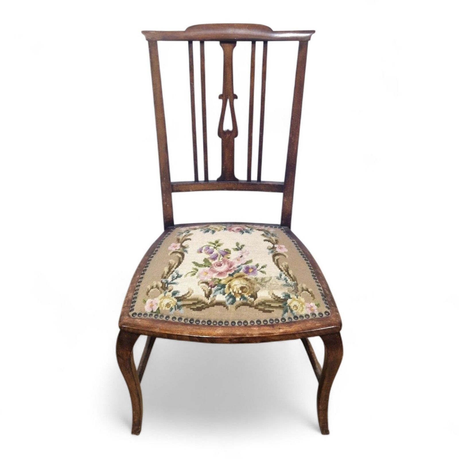 Antique Victorian Mahogany Side Chair Needlepoint Bedroom Hall Occasional Chair photo for sale