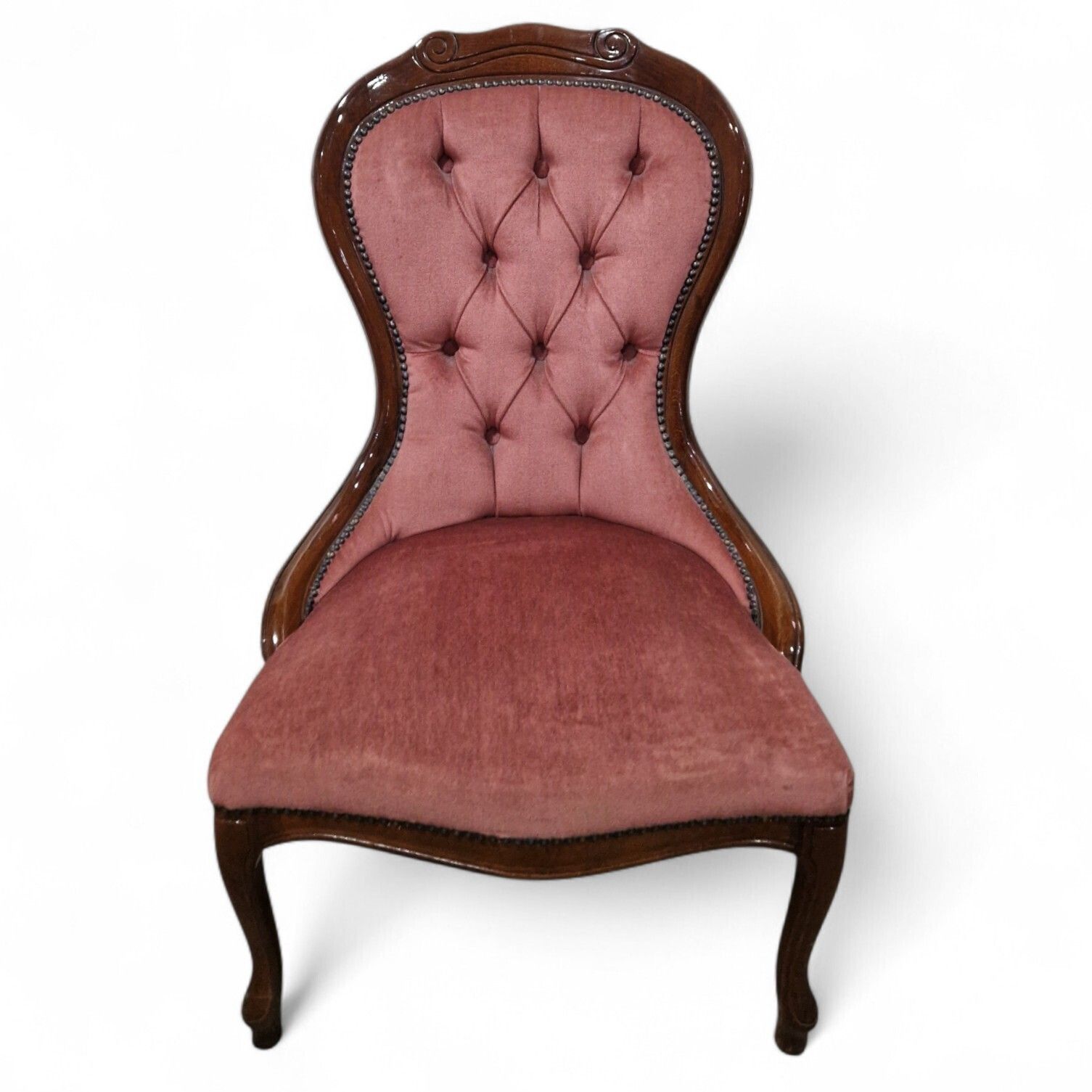 Victorian Style Nursing Chair Pink Button Back Bedroom Carved Accent Seat photo Furniture