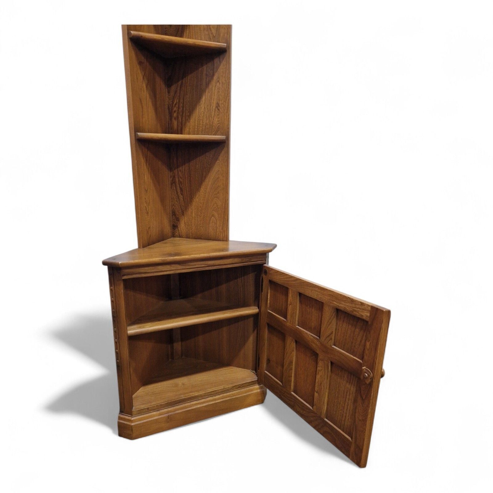 175.0 Vintage Ercol Elm Corner Cabinet Cupboard Display Shelves Storage Unit 1 Of Pair photo