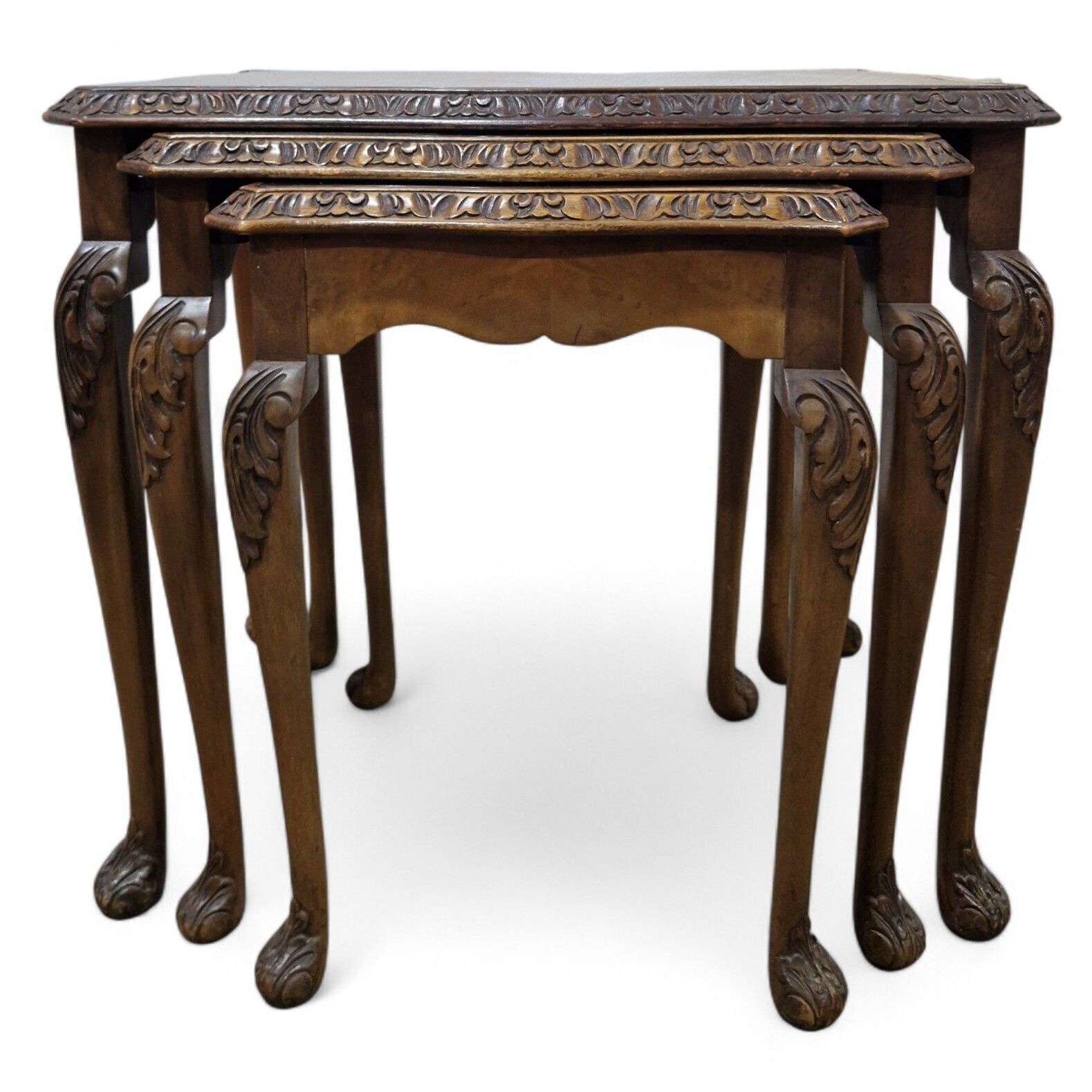 Nest Of 3 Carved Side Tables Cabriole Leg Nesting Tables Occasional Tables Set photo for sale