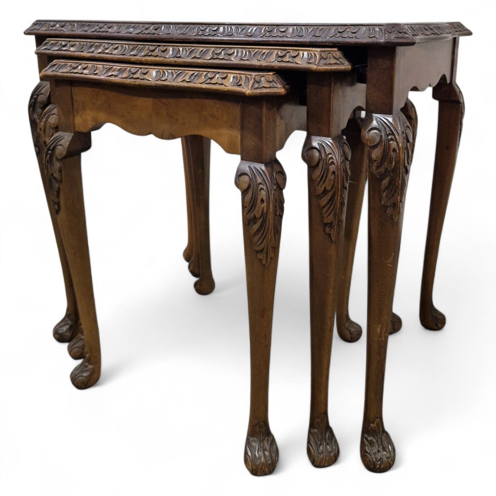 Nest Of 3 Carved Side Tables Cabriole Leg Nesting Tables Occasional Tables Set photo Furniture