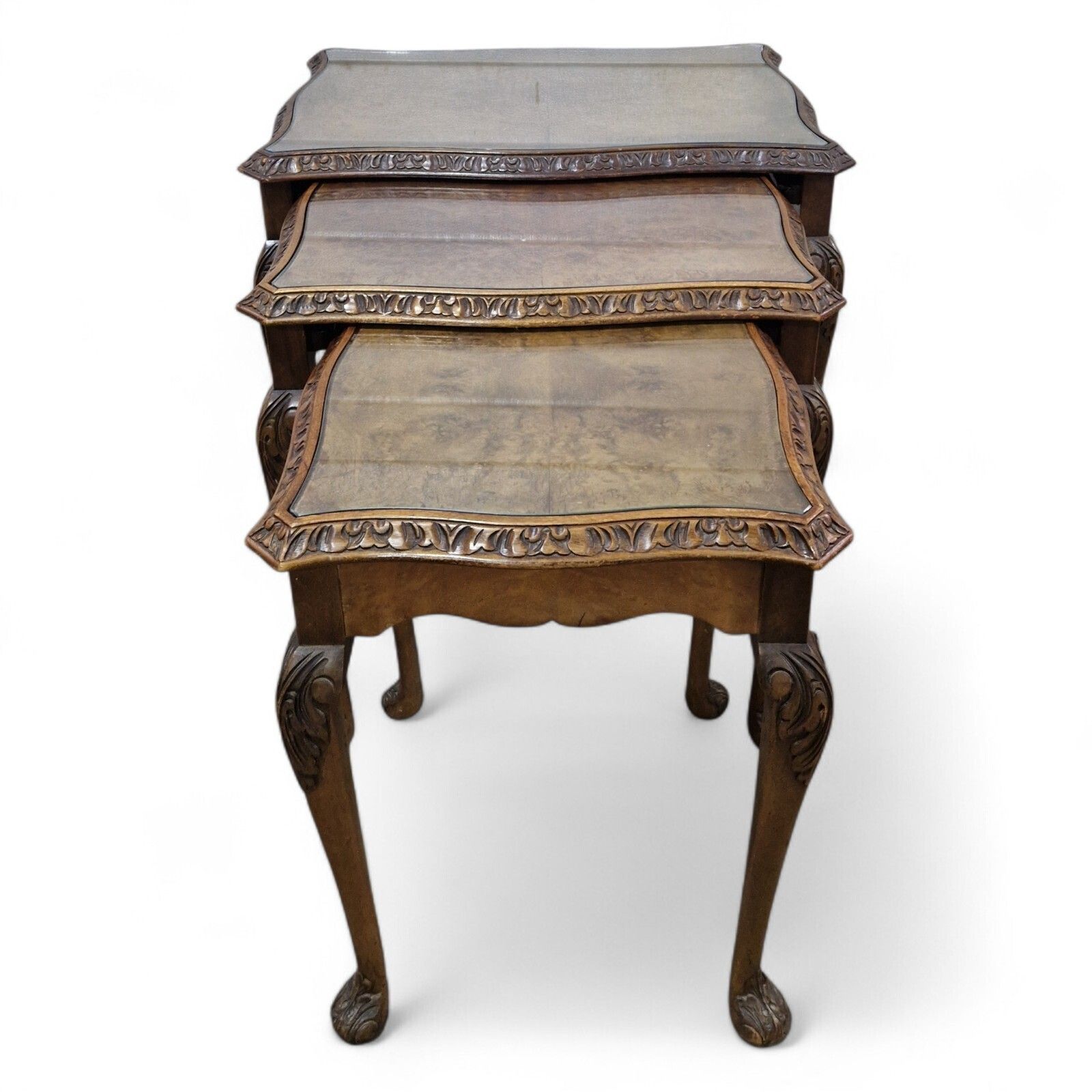 65.0 Nest Of 3 Carved Side Tables Cabriole Leg Nesting Tables Occasional Tables Set photo