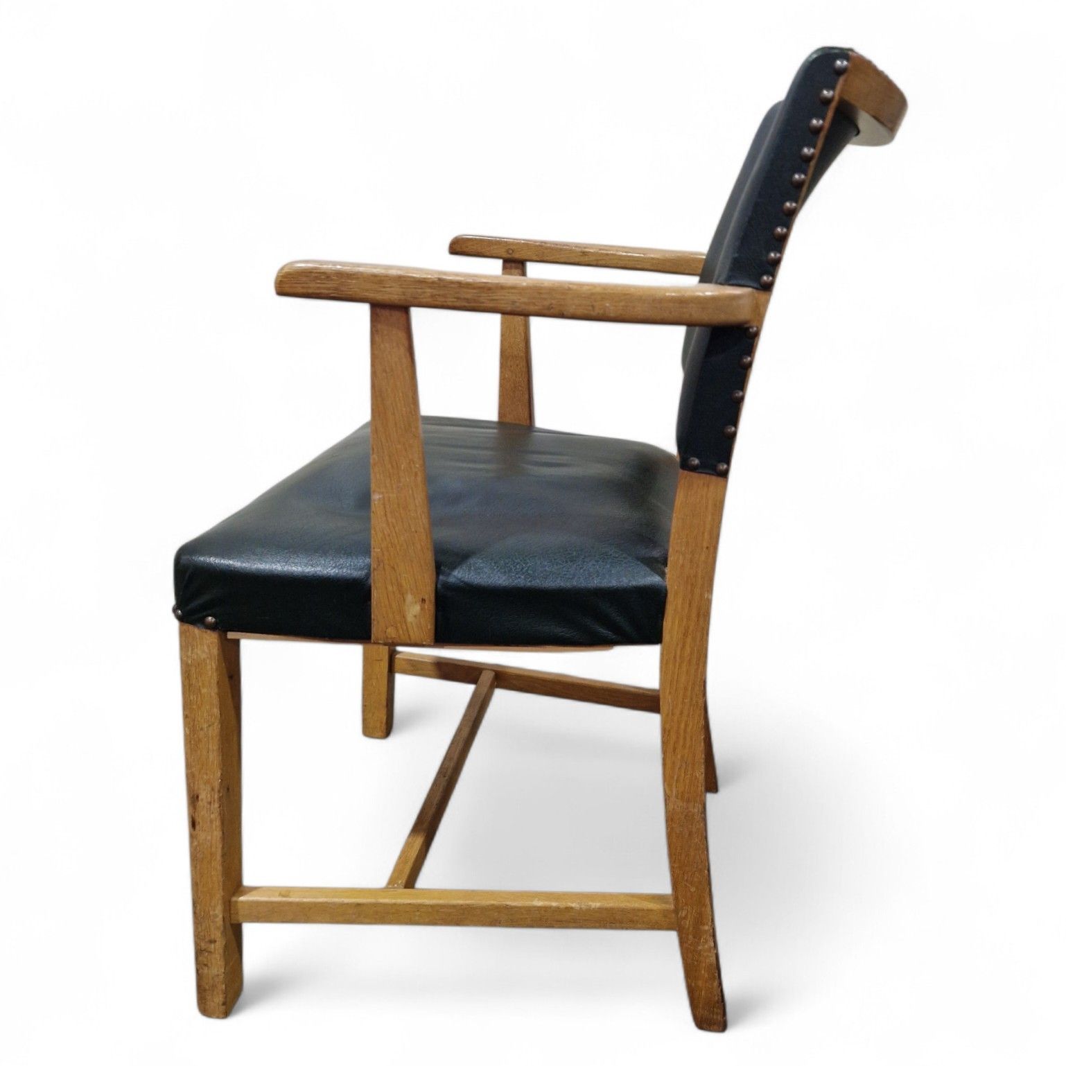 120.0 Vintage Oak Office Desk Chair Arts & Crafts Armchair Study Library Seat photo