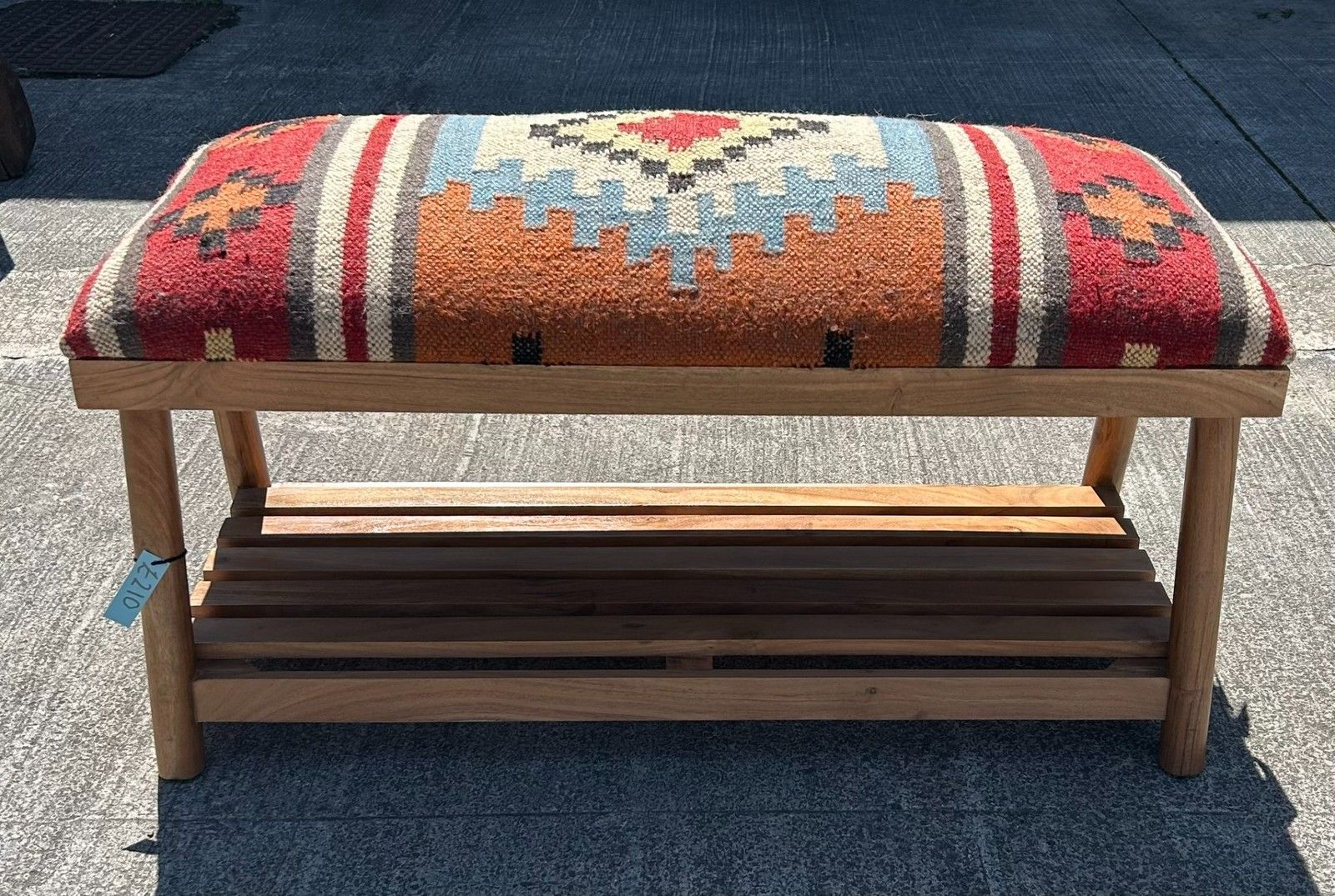 Beautiful Contemporary Kilim Kelem Flat Weave Upholstered Bench Seat With Rack