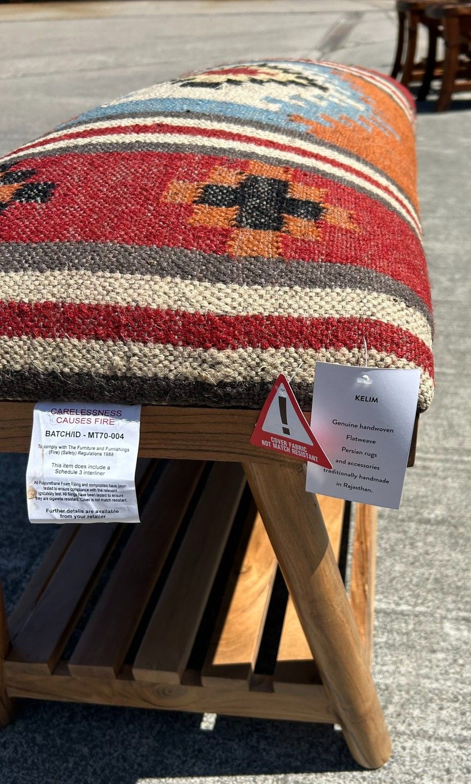 Beautiful Contemporary Kilim Kelem Flat Weave Upholstered Bench Seat With Rack photo 210.0