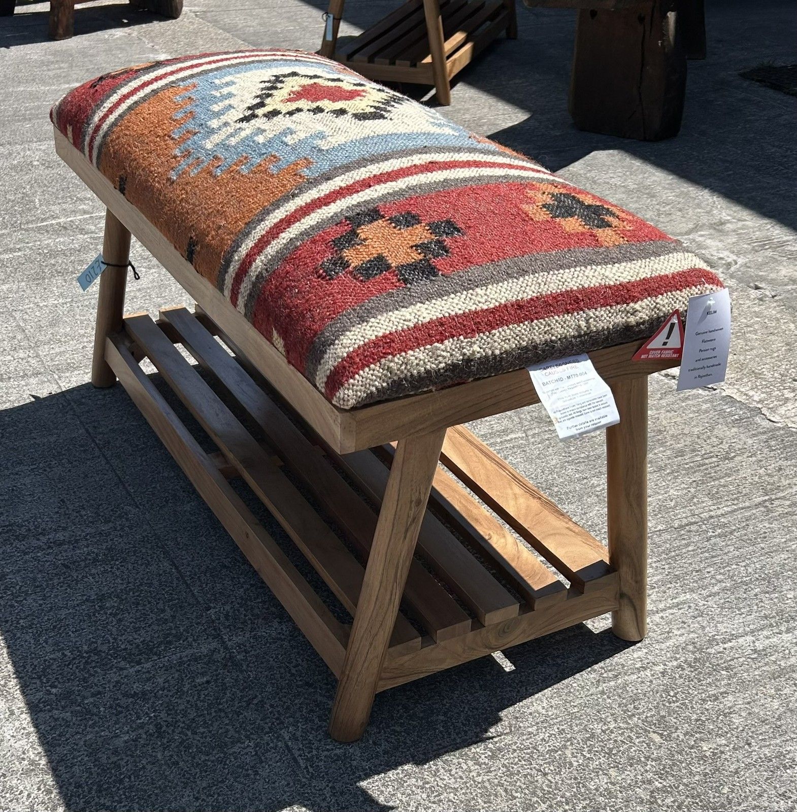 210.0 Beautiful Contemporary Kilim Kelem Flat Weave Upholstered Bench Seat With Rack photo