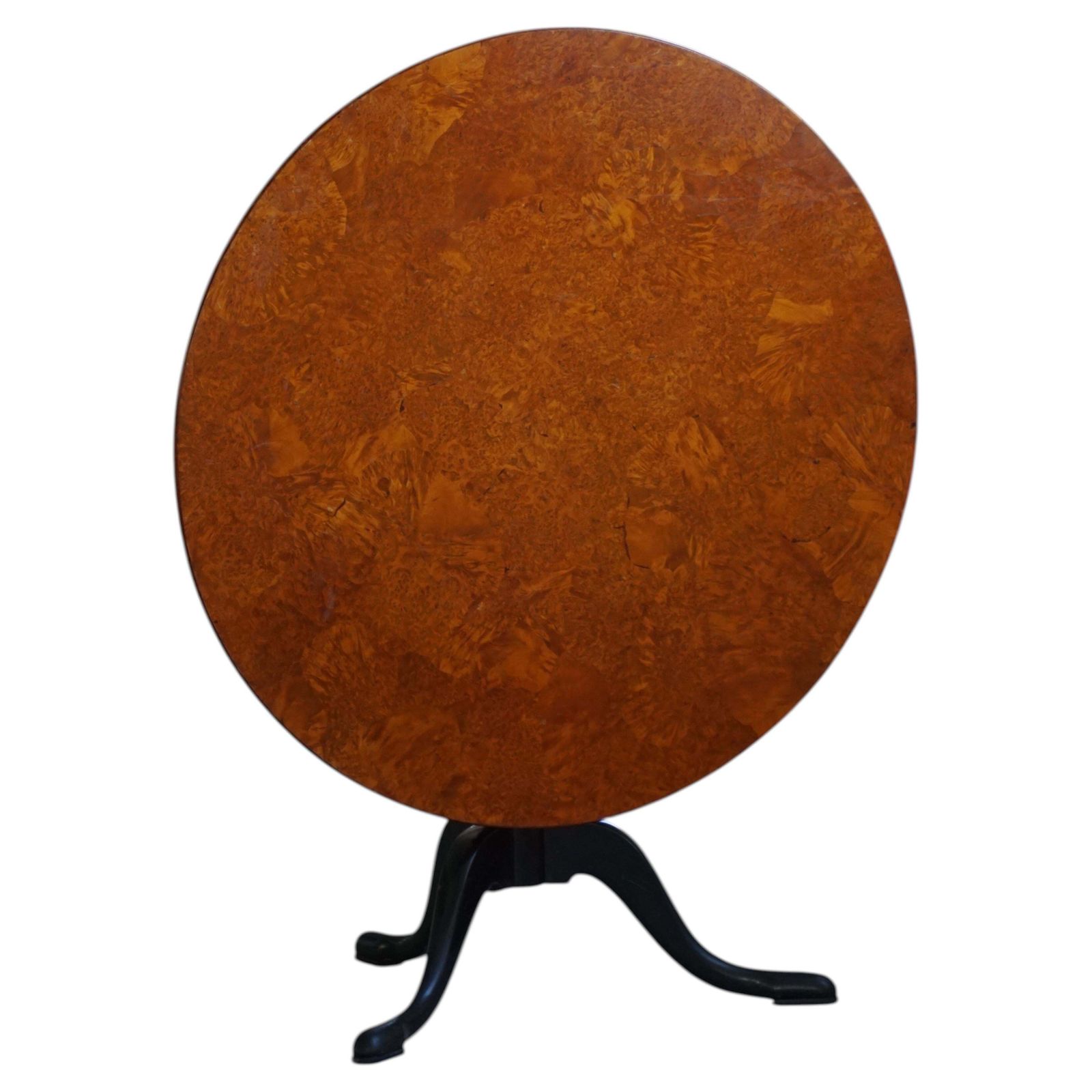 Antique Swedish Tilt Top Occasional Table In Burl Wood Veneer, Mid 19th Century