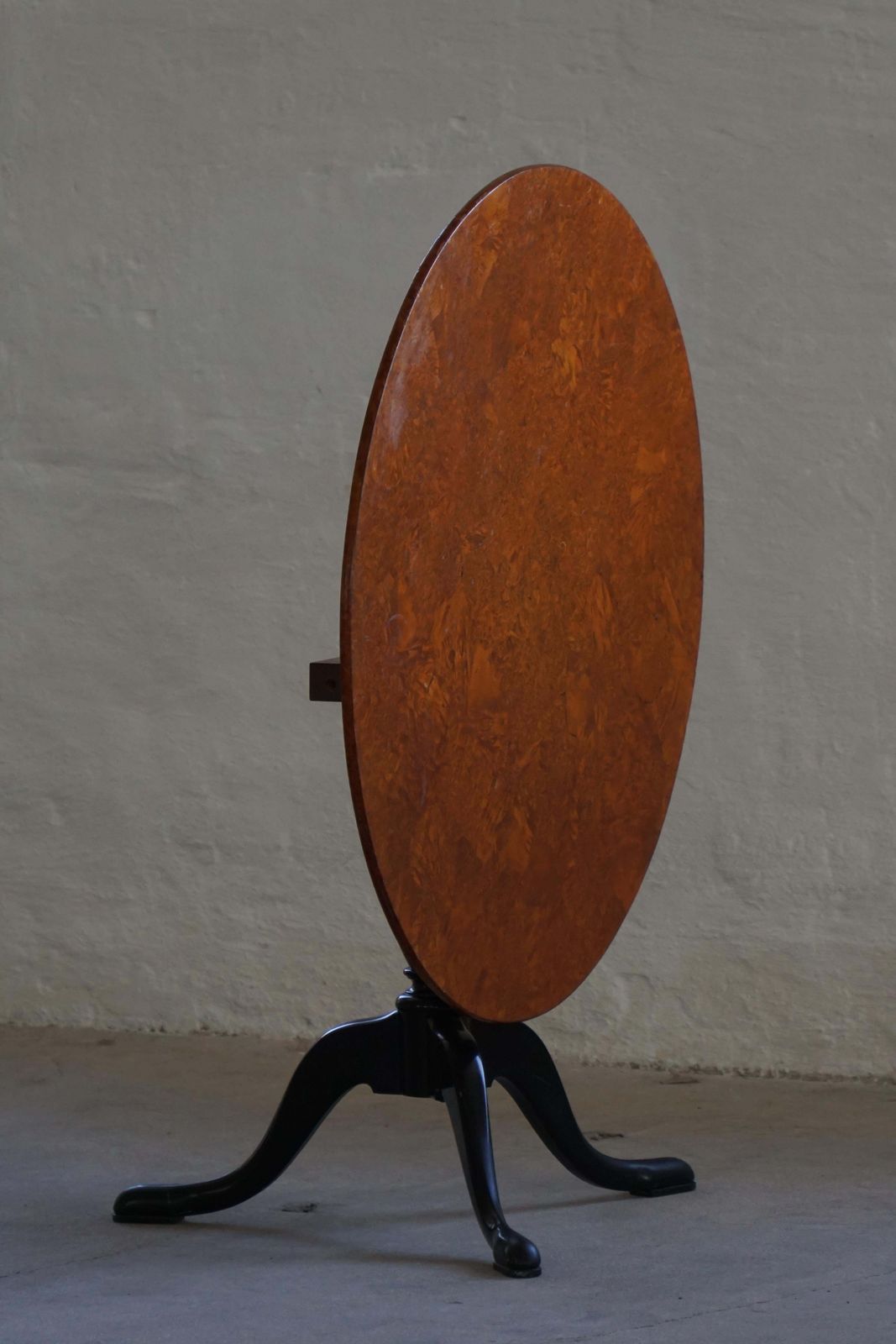 Antique Swedish Tilt Top Occasional Table In Burl Wood Veneer, Mid 19th Century photo furniture