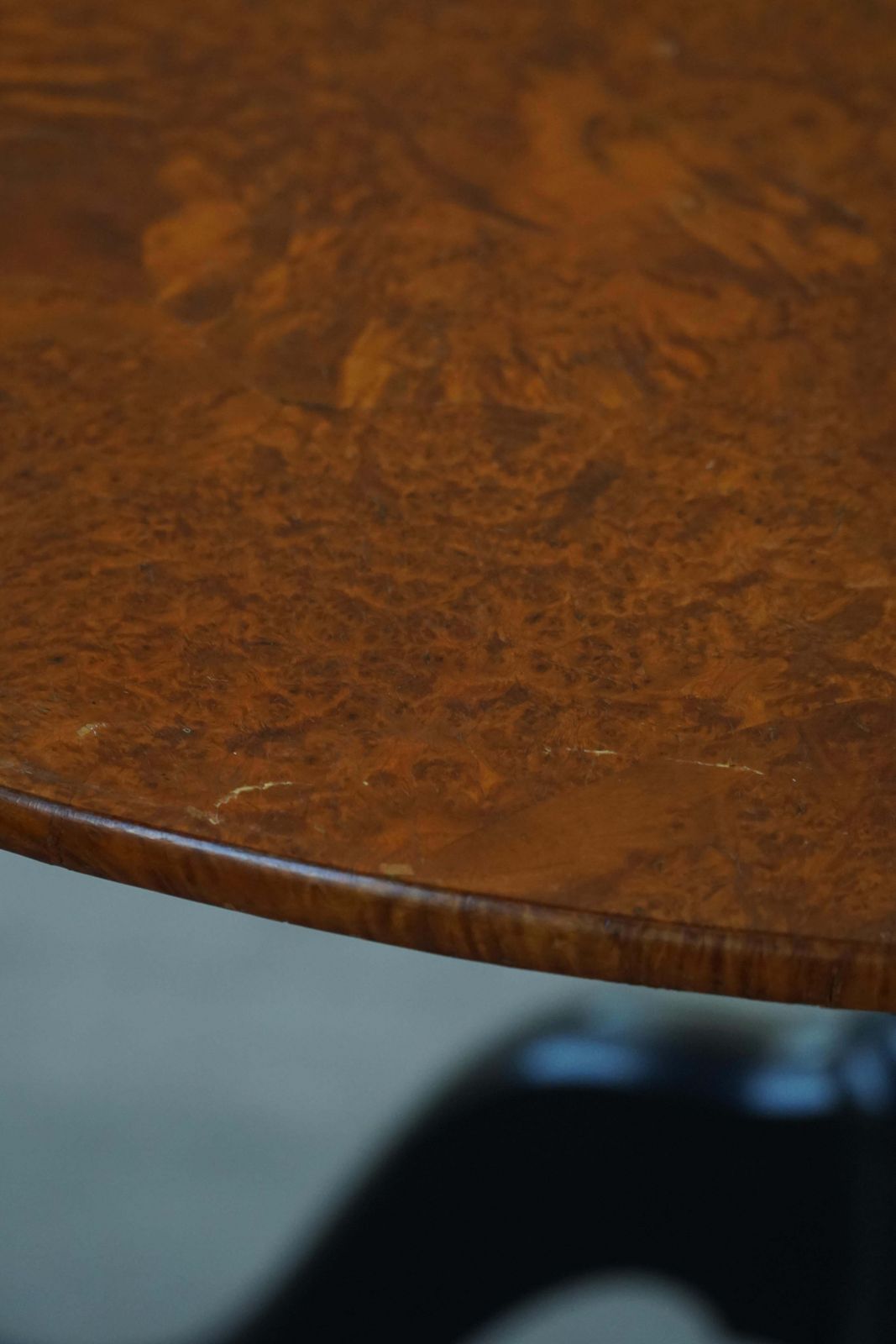 Antique Swedish Tilt Top Occasional Table In Burl Wood Veneer, Mid 19th Century photo buy