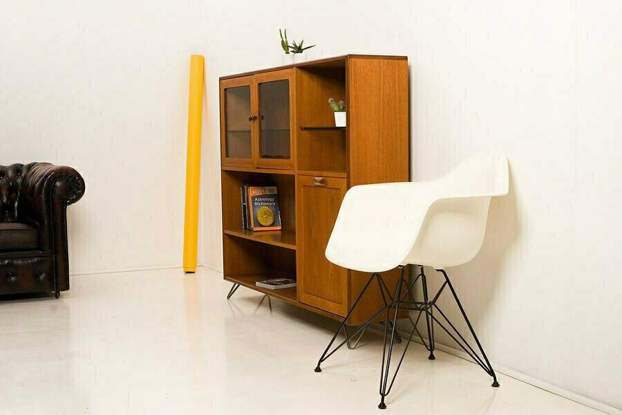 Vintage G Plan Mid Century Retro Teak Glass Display Drinks Cabinet Shelves photo for sale