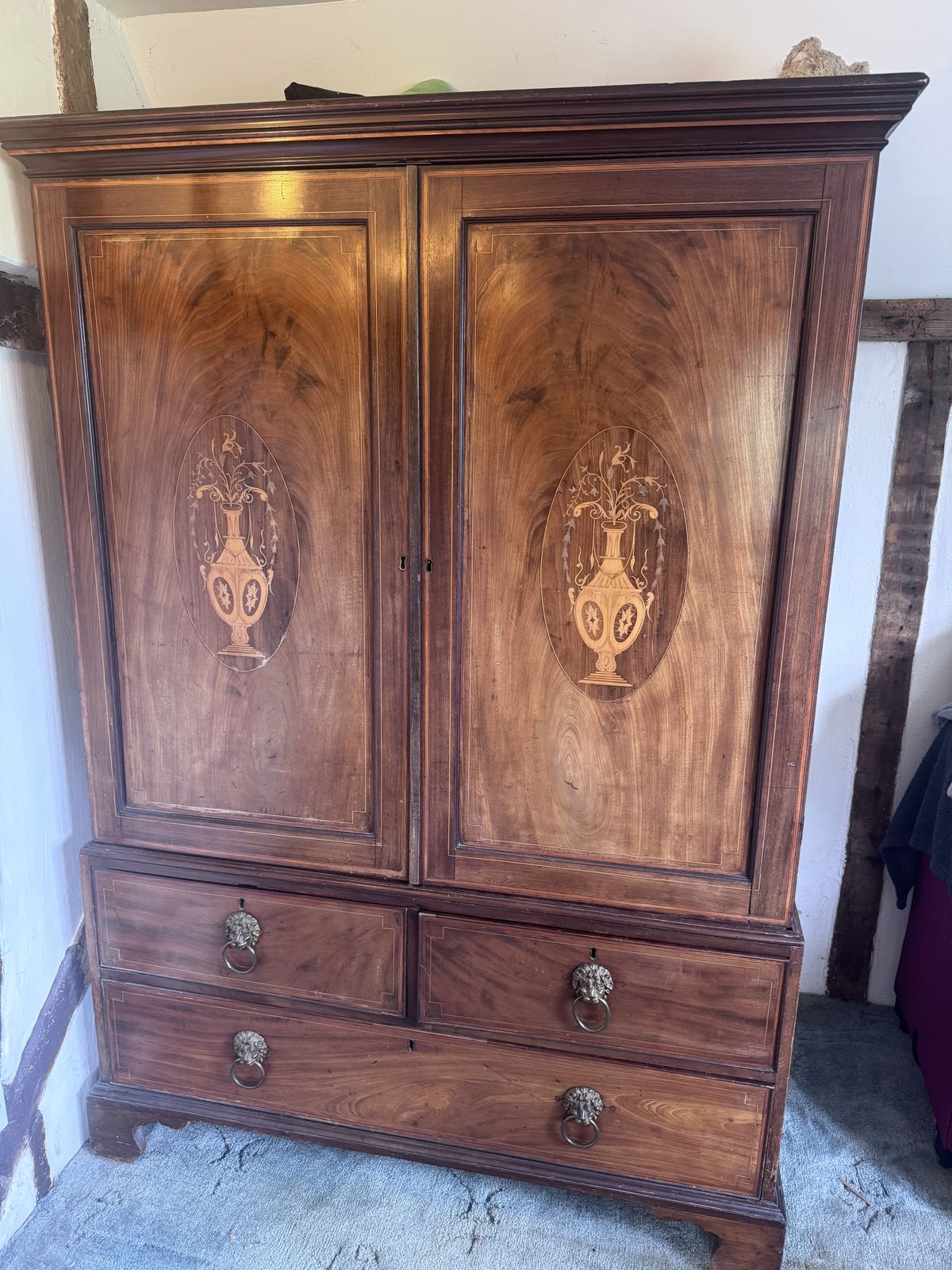 Georgian Mahogany Satinwood Inlaid Linen Press photo furniture