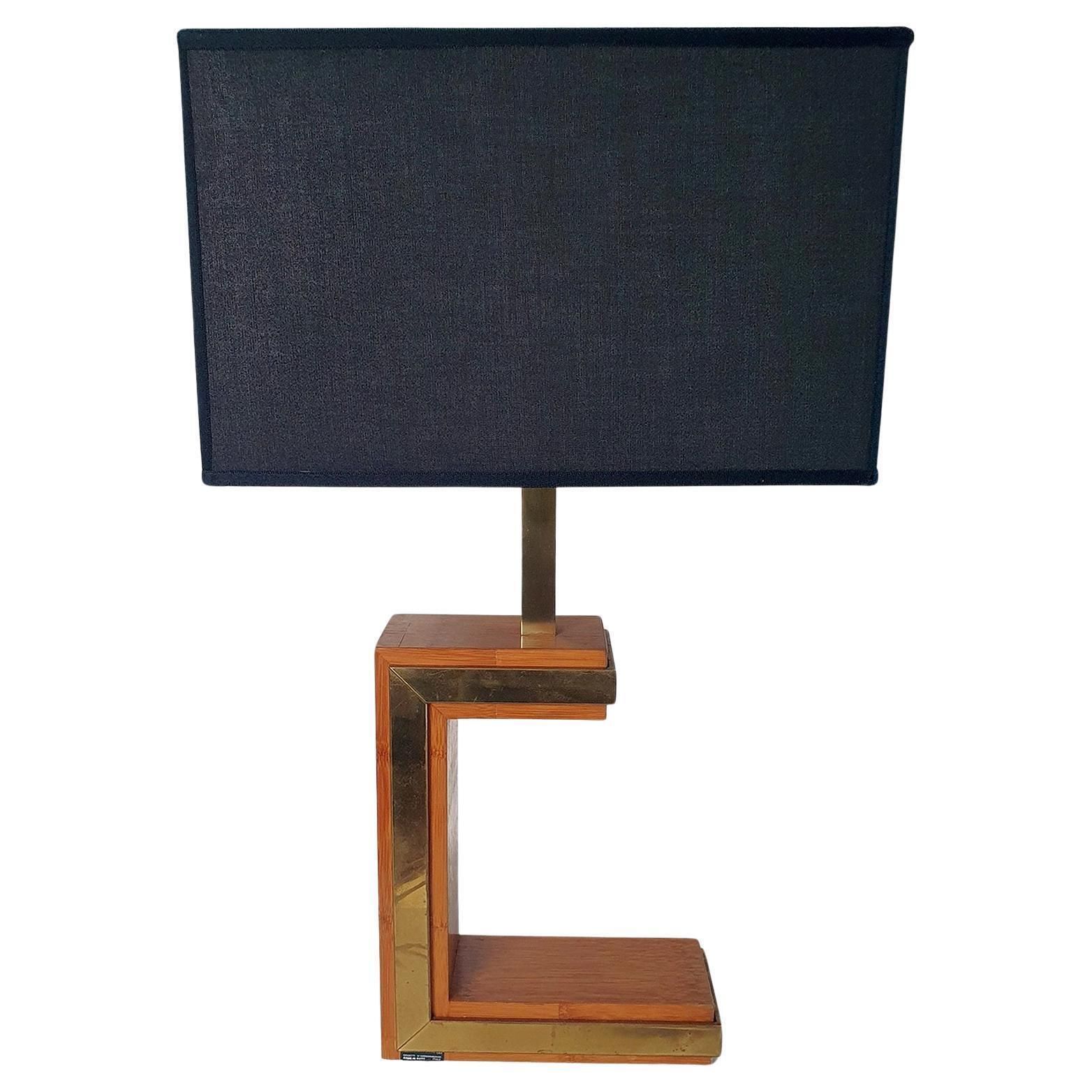Post Modern Table Lamp By Liwan's, Brass & Bamboo, Italy, 1970s