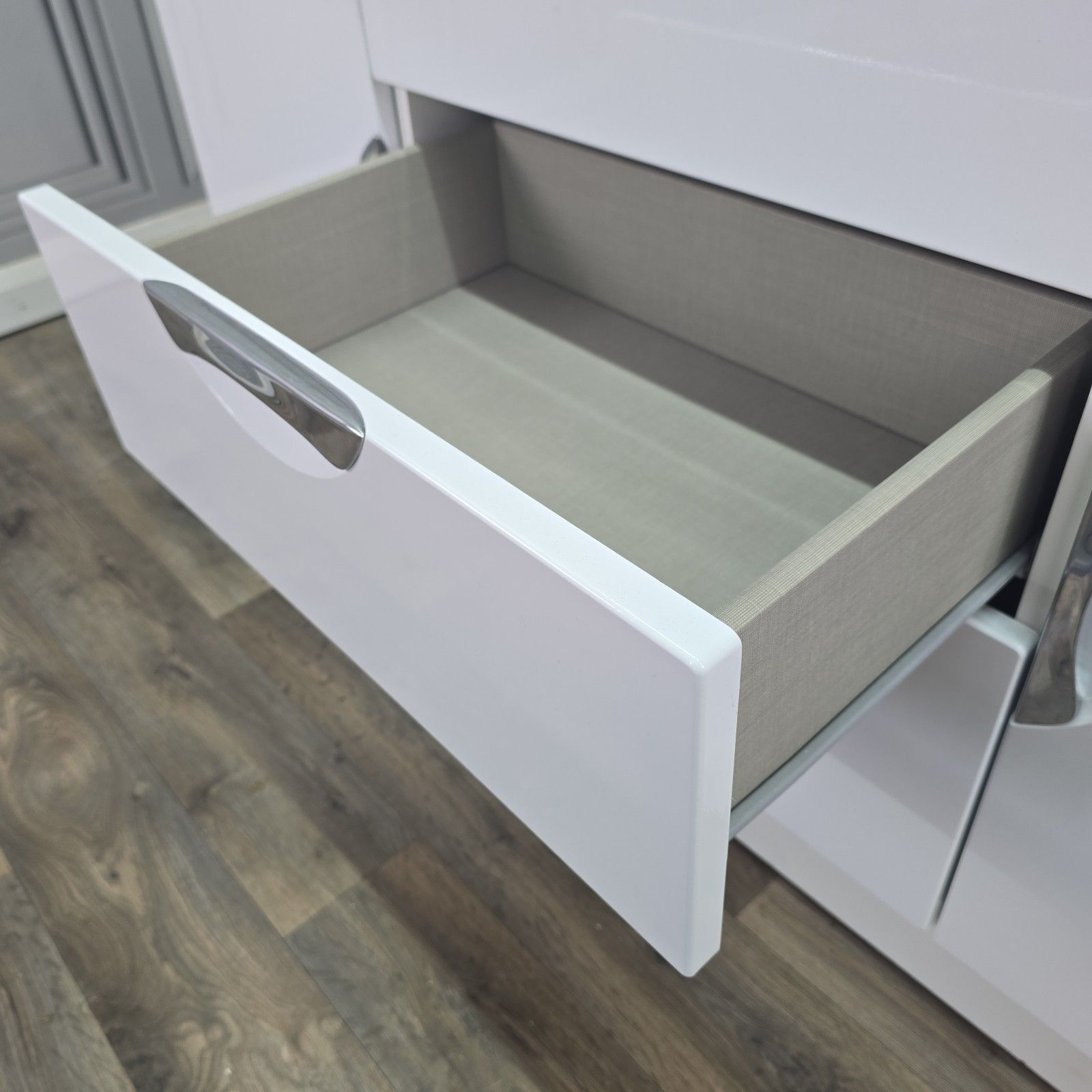 390.0 Contemporary Gloss White Sideboard Cabinet Cupboard & Drawers Modern Storage photo