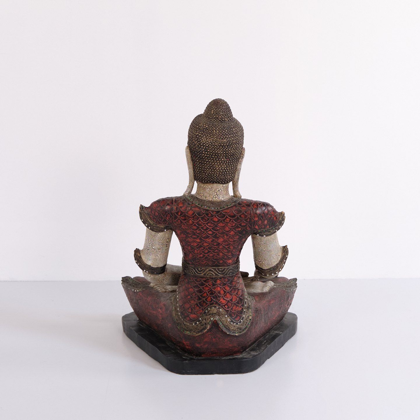 Buddha Figure In Carved Wood With Reddish Patina From Thailand, 1920s photo Home Decor
