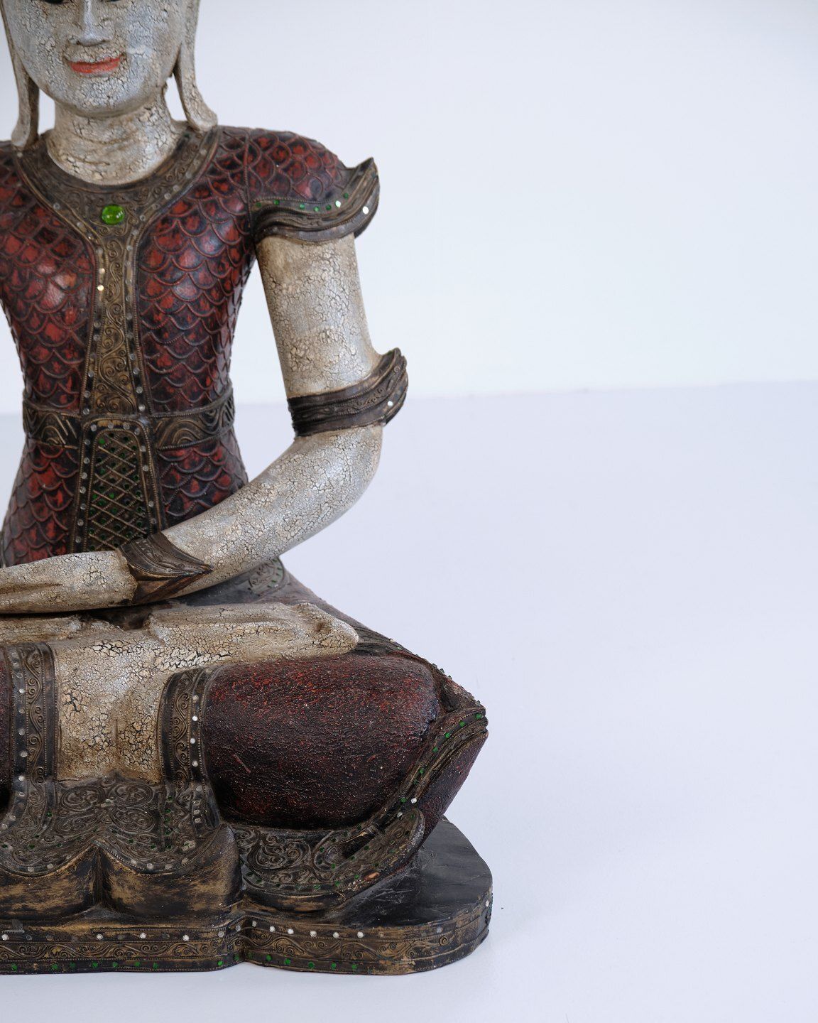 Buddha Figure In Carved Wood With Reddish Patina From Thailand, 1920s photo buy
