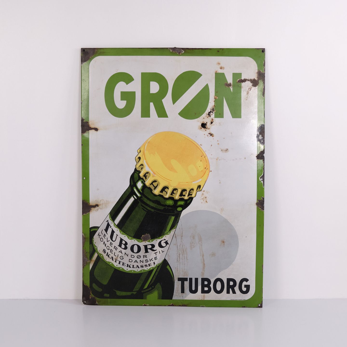 Large Tuborg Enamel Sign From Copenhagen Featuring The Green Tuborg Bottle