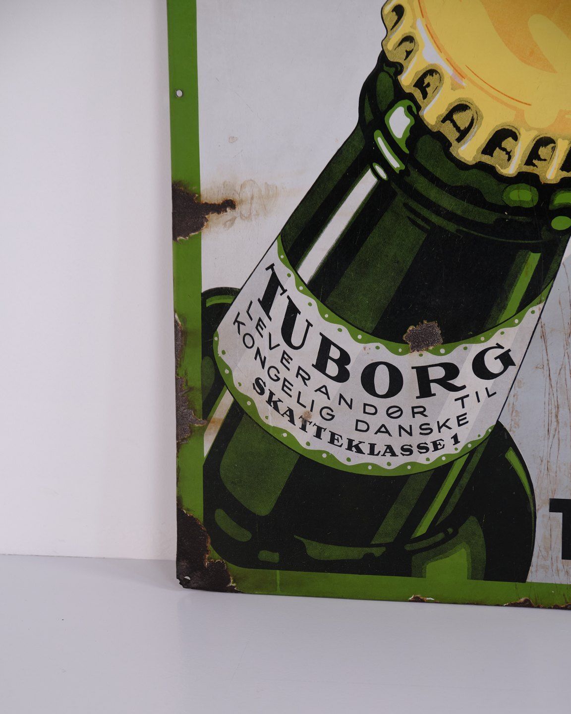 Large Tuborg Enamel Sign From Copenhagen Featuring The Green Tuborg Bottle photo vinterior