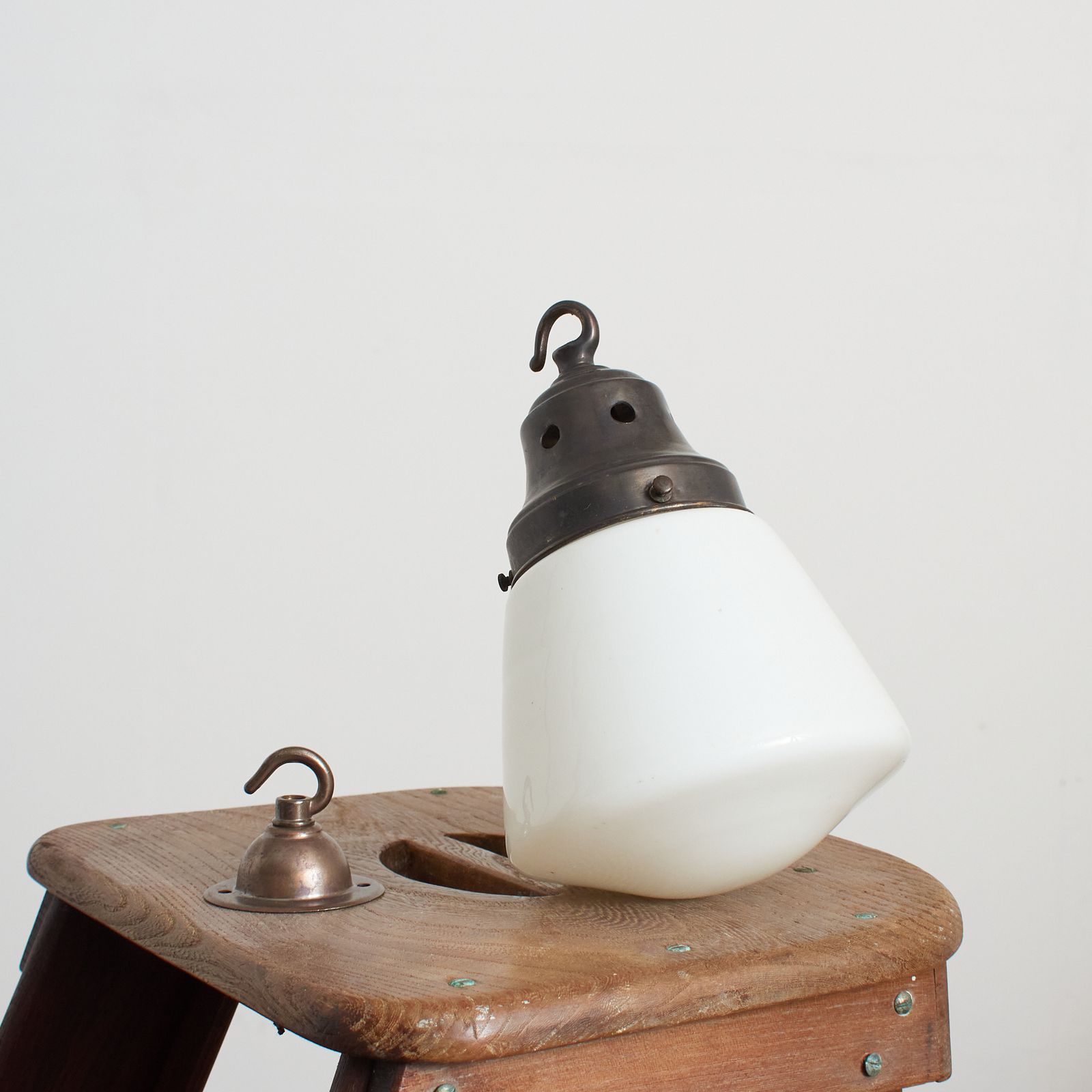 Antique Church Opaline Milk Glass Art Deco Pendant Light – A photo for sale